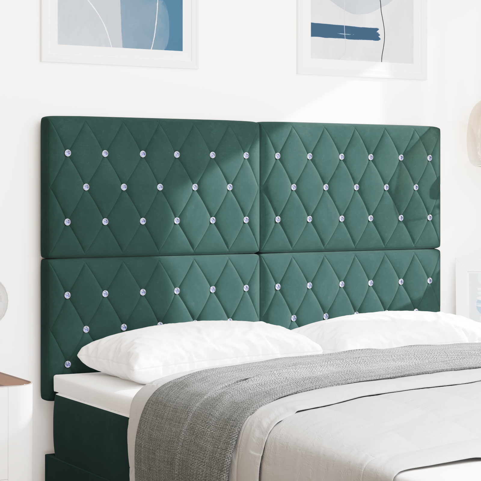 Headboard Crystal Button Tufted Dark Green 140 cm Velvet