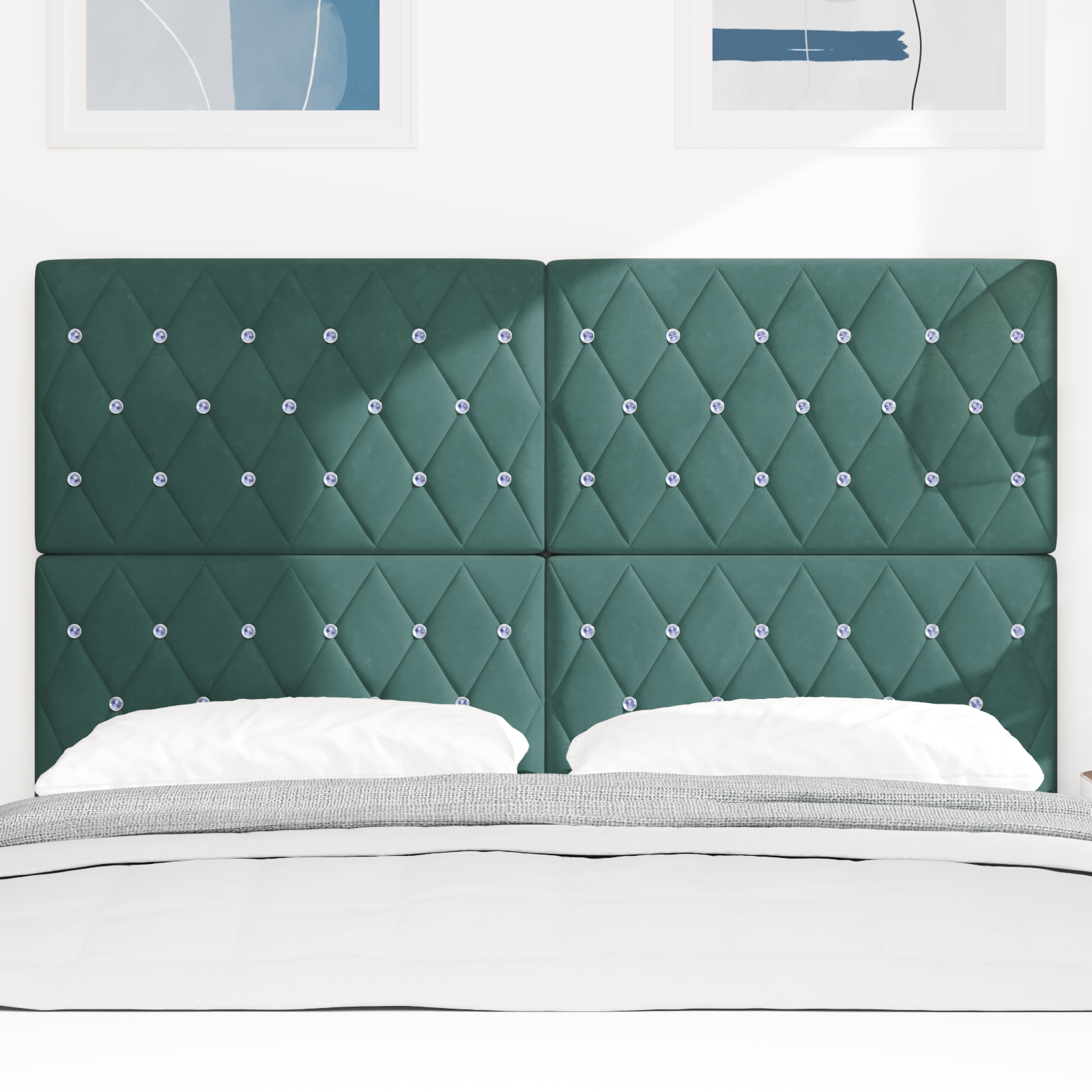 Headboard Crystal Button Tufted Dark Green 140 cm Velvet - Image 3