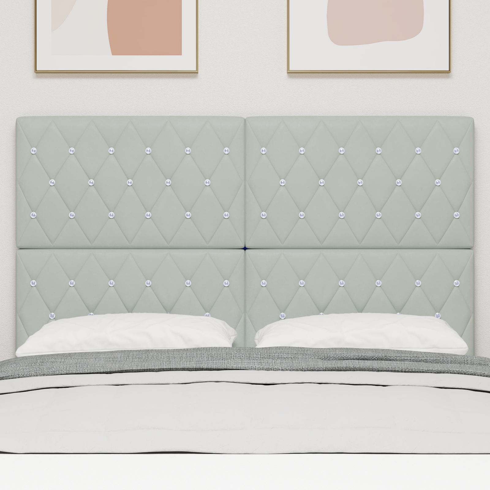 Headboard Crystal Button Tufted Light Grey 160 cm Velvet - Image 3