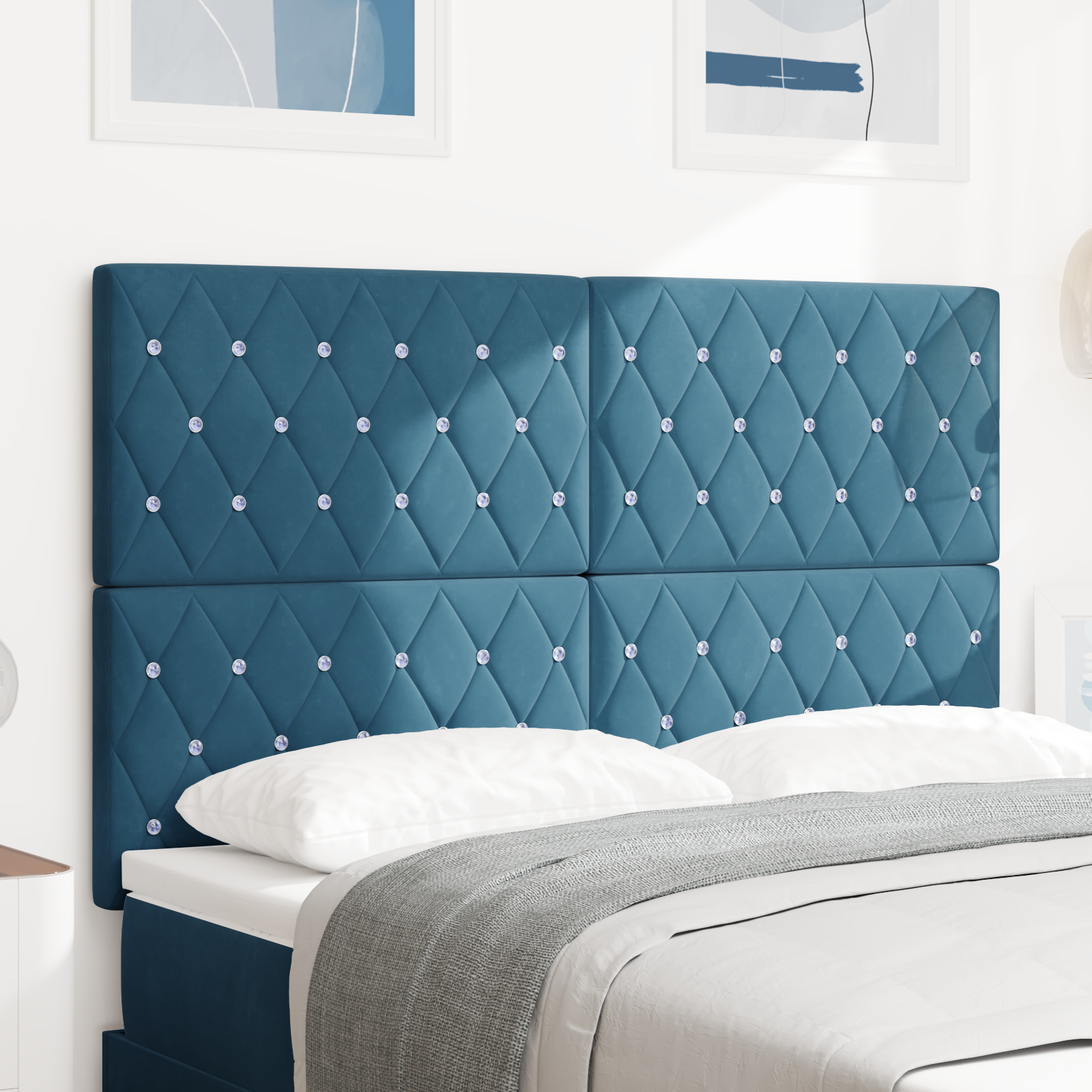 Headboard Crystal Button Tufted Dark Blue 160 cm Velvet