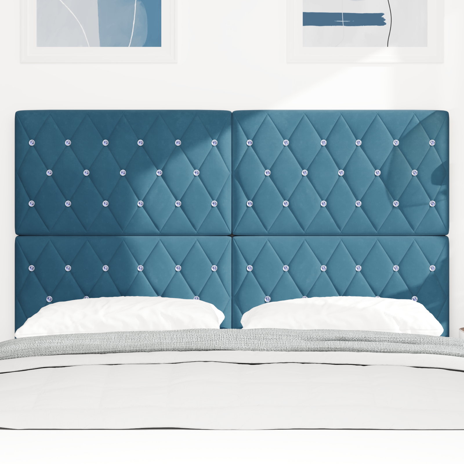 Headboard Crystal Button Tufted Dark Blue 160 cm Velvet - Image 3