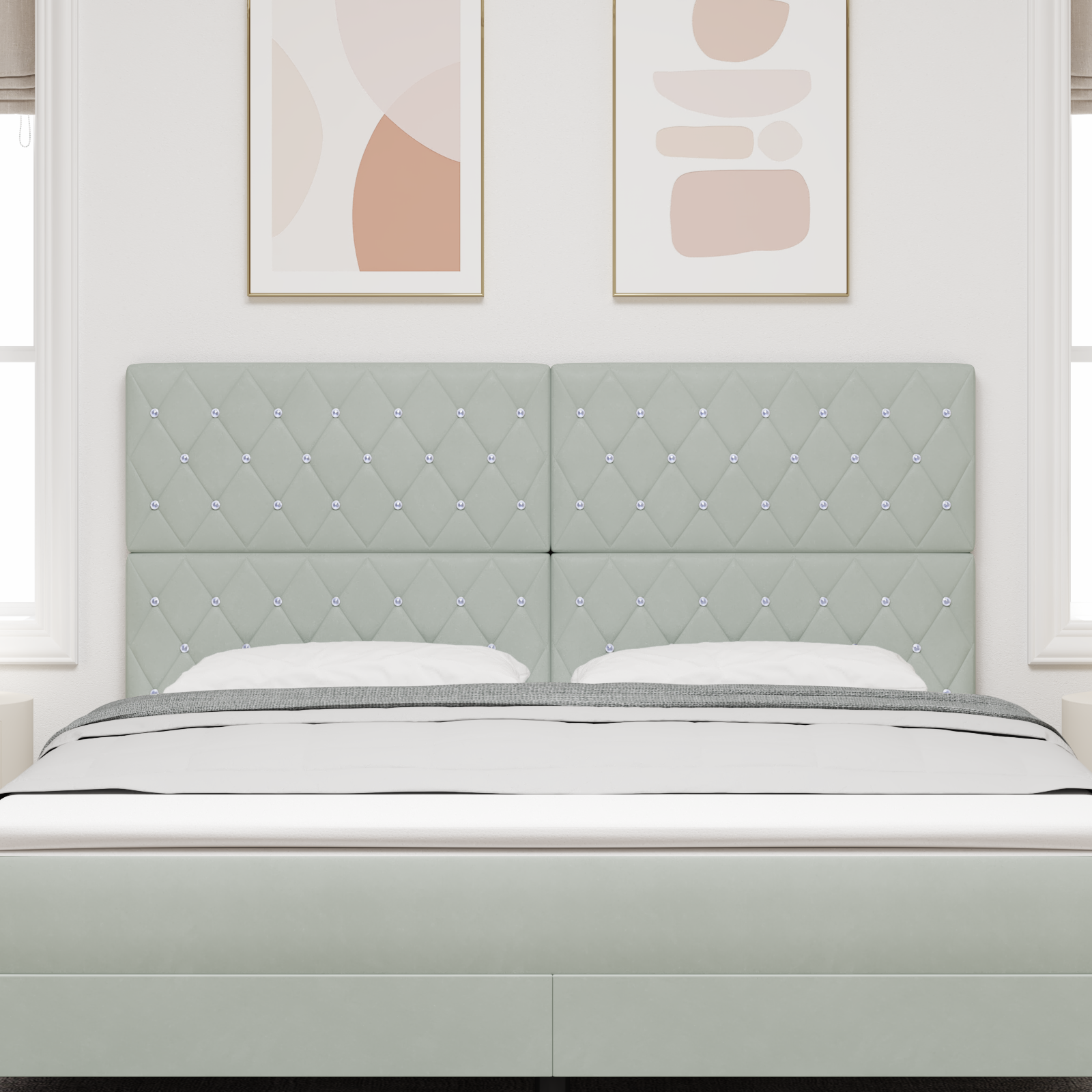 Headboard Crystal Button Tufted Light Grey 180 cm Velvet - Image 3