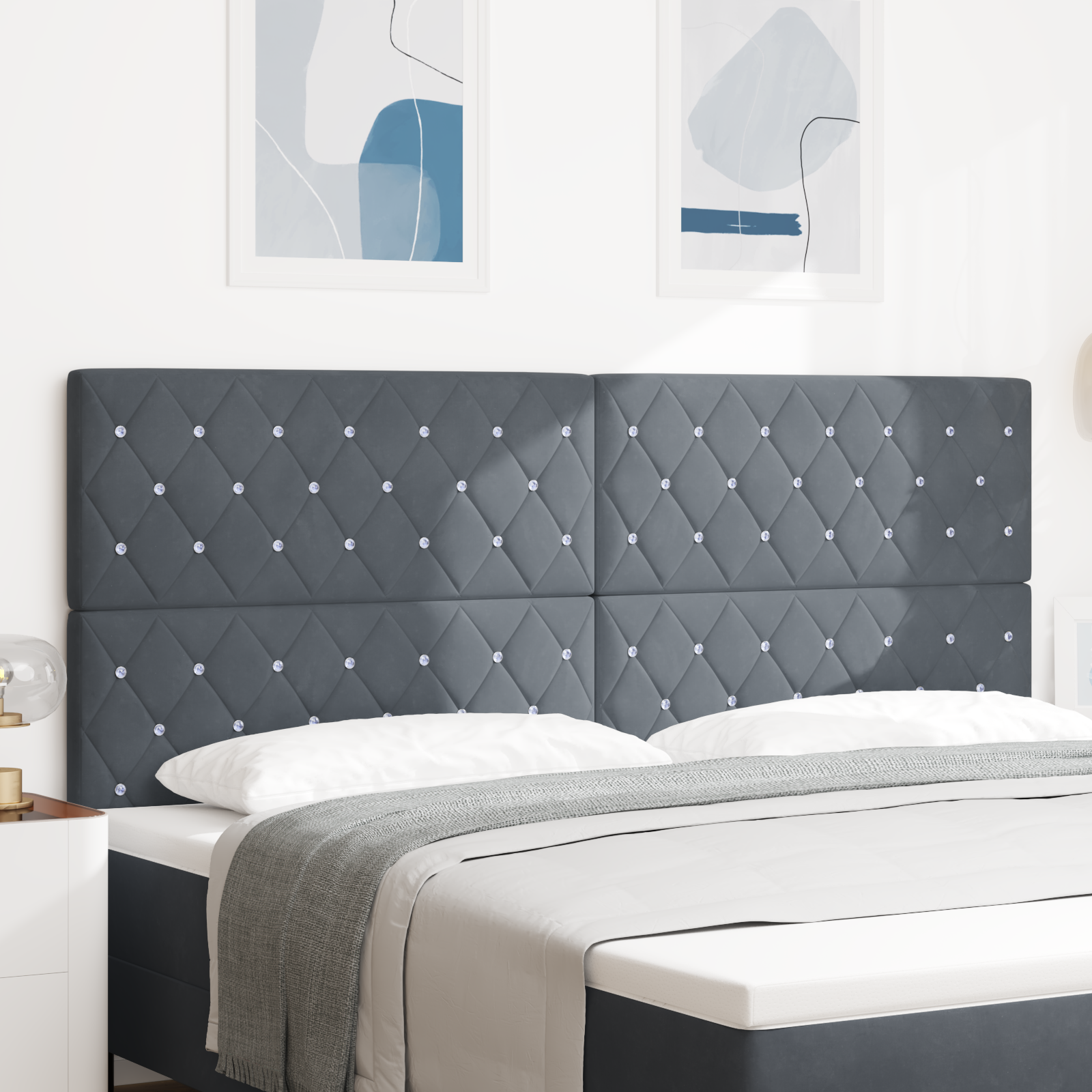 Headboard Crystal Button Tufted Dark Grey 200 cm Velvet
