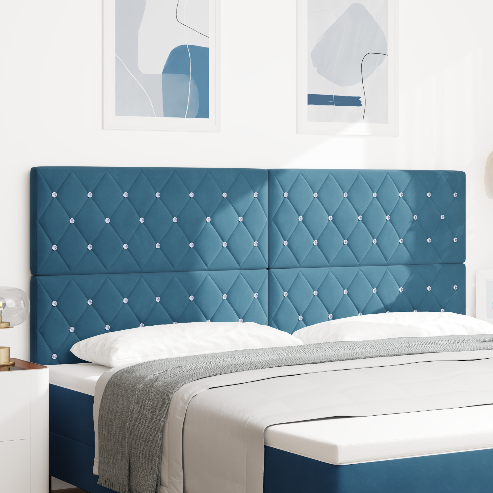 Headboard Crystal Button Tufted Dark Blue 200 cm Velvet