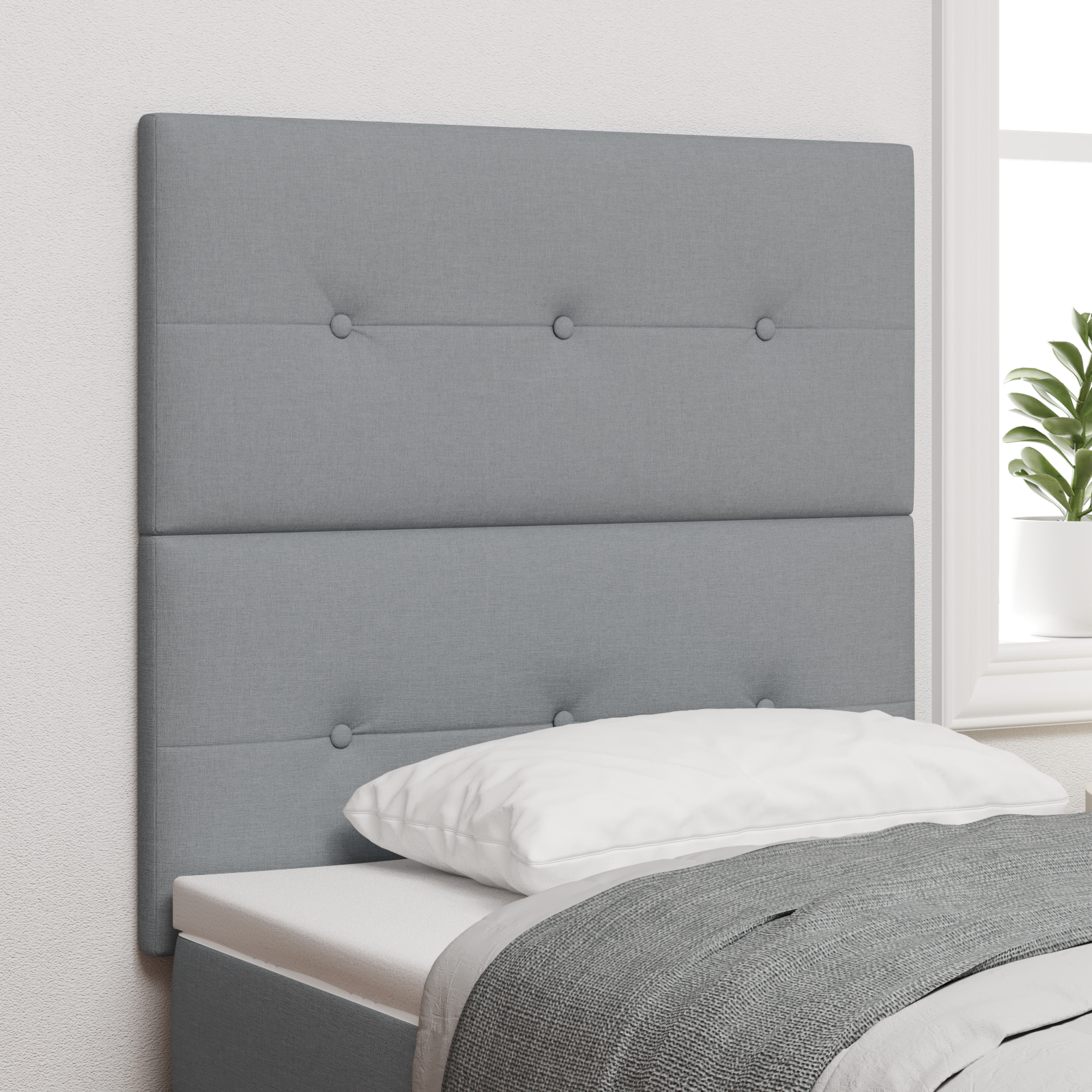 Headboard Button Tufted Light Grey 100 cm Fabric