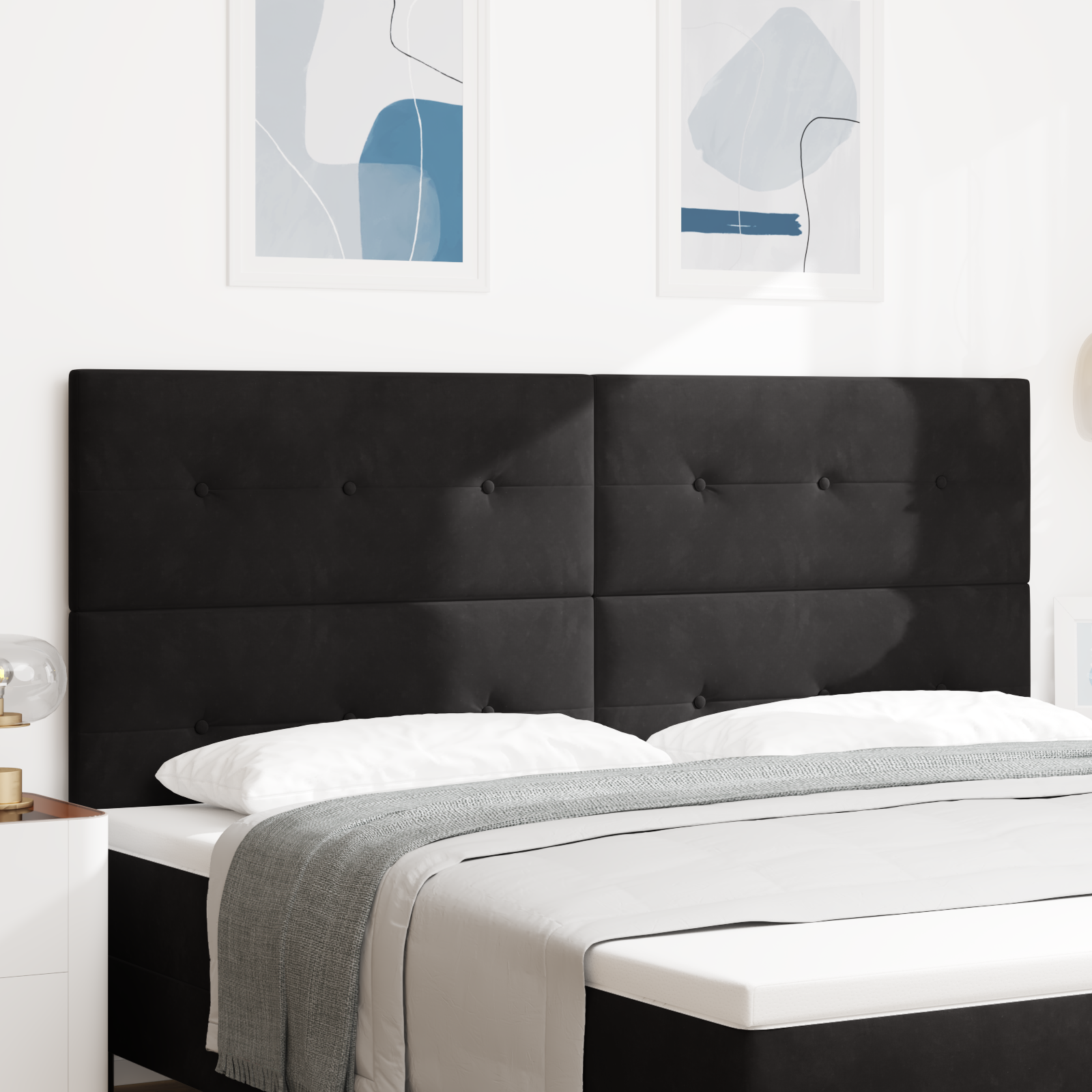 Headboard Button Tufted Black 200 cm Velvet