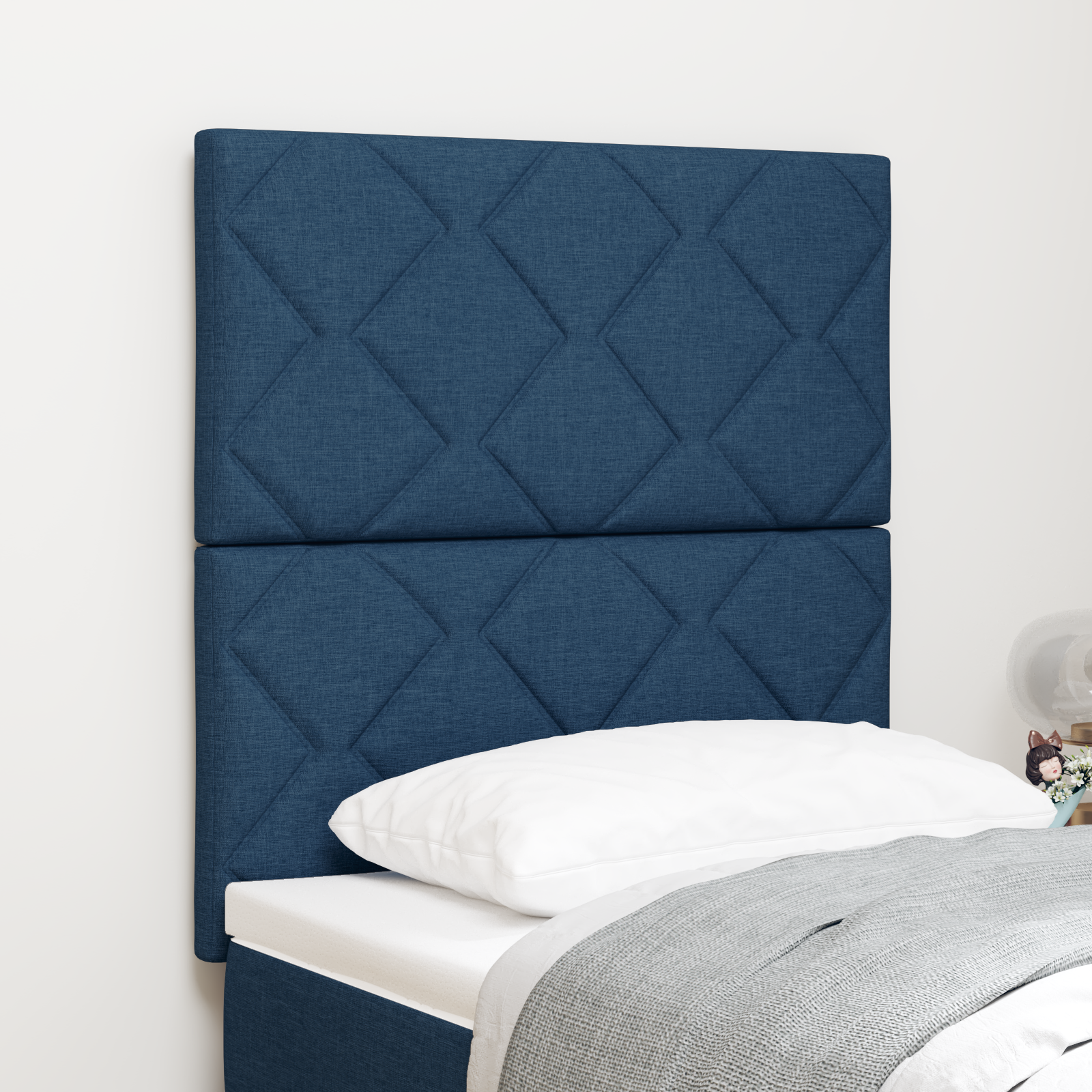 Headboard Diamond Blocks Design Blue 80 cm Fabric