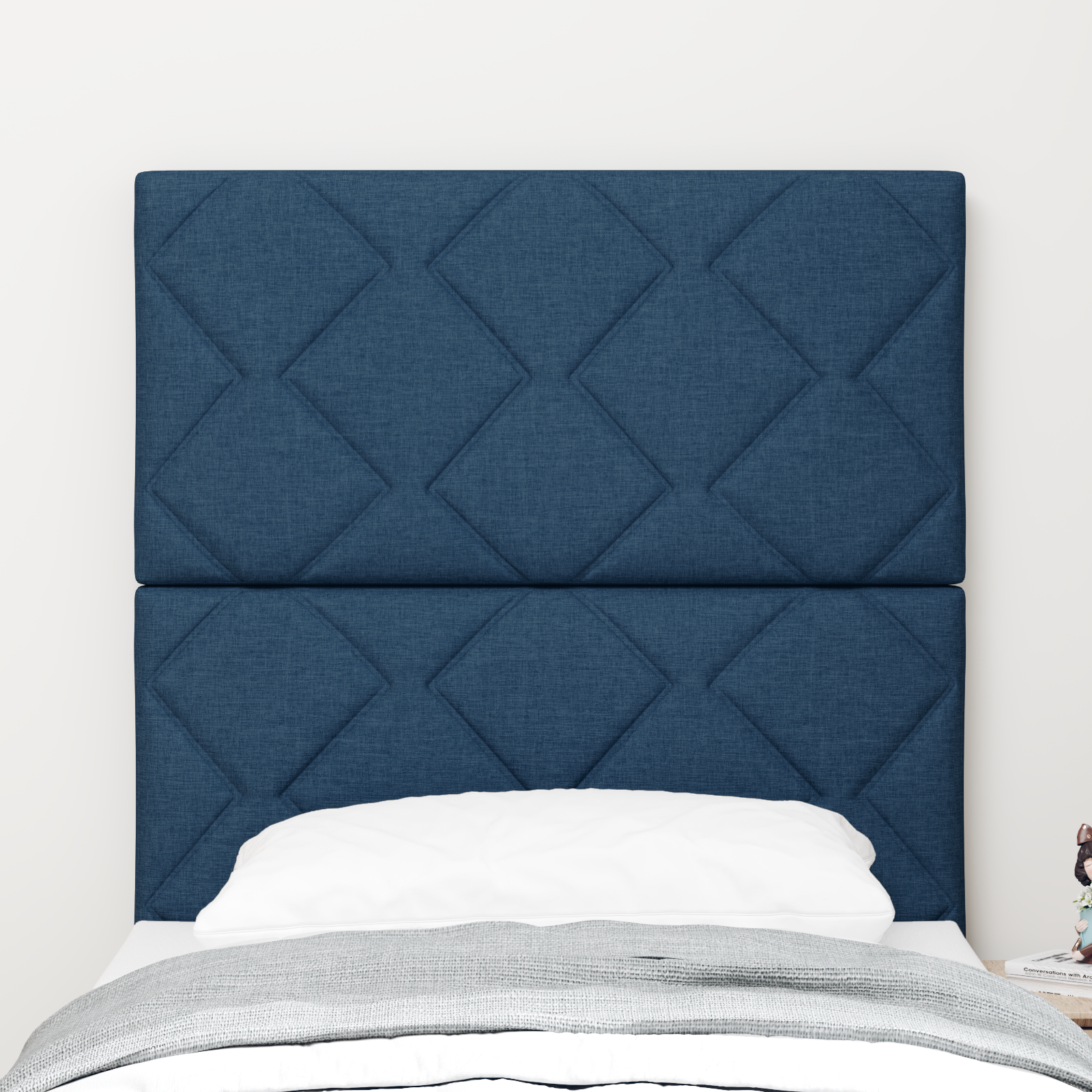 Headboard Diamond Blocks Design Blue 80 cm Fabric - Image 3