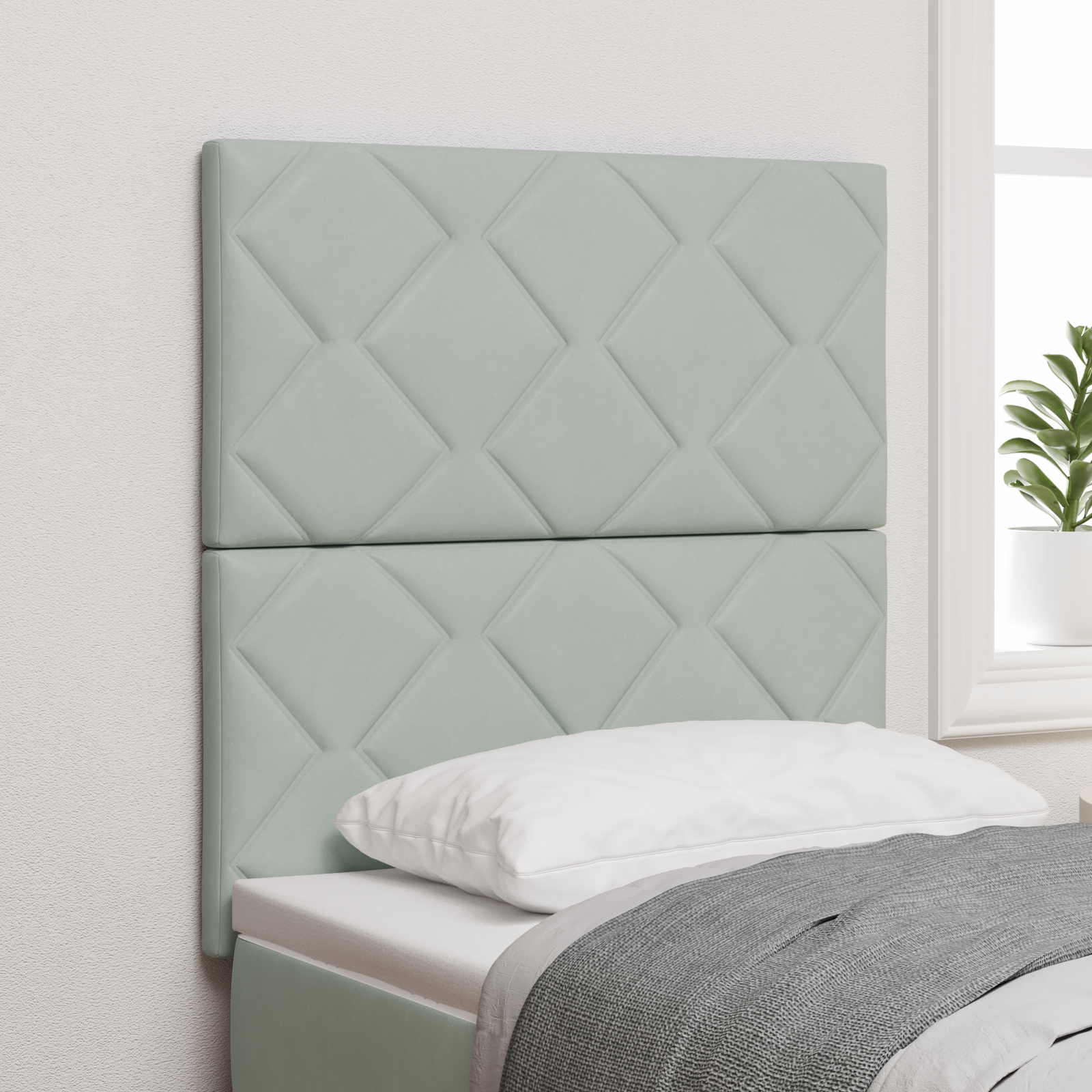 Headboard Diamond Blocks Design Light Grey 80 cm Velvet