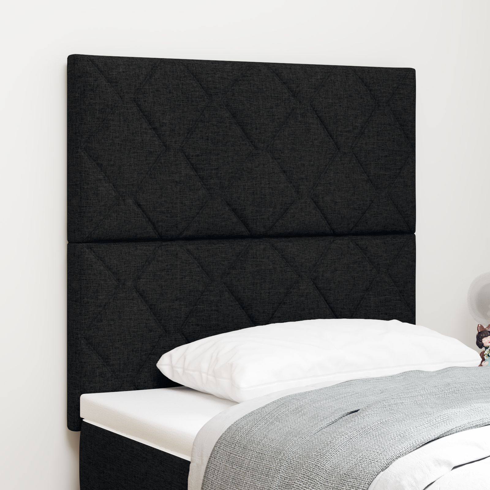 Headboard Diamond Blocks Design Black 100 cm Fabric