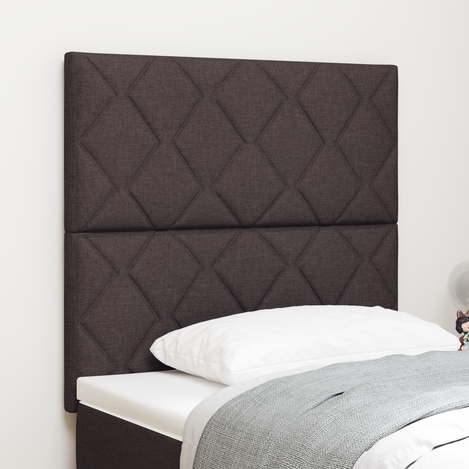 Dark Brown Diamond Blocks Design Fabric Headboard 100 cm