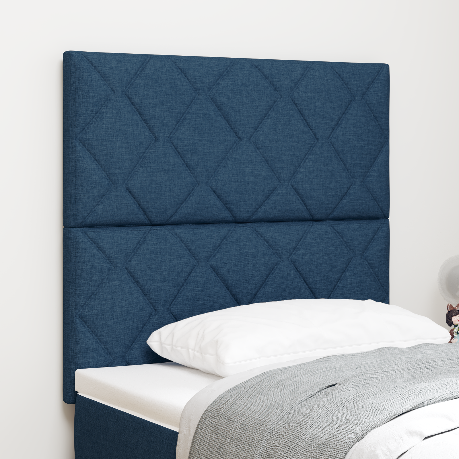 Headboard Diamond Blocks Design Blue 100 cm Fabric