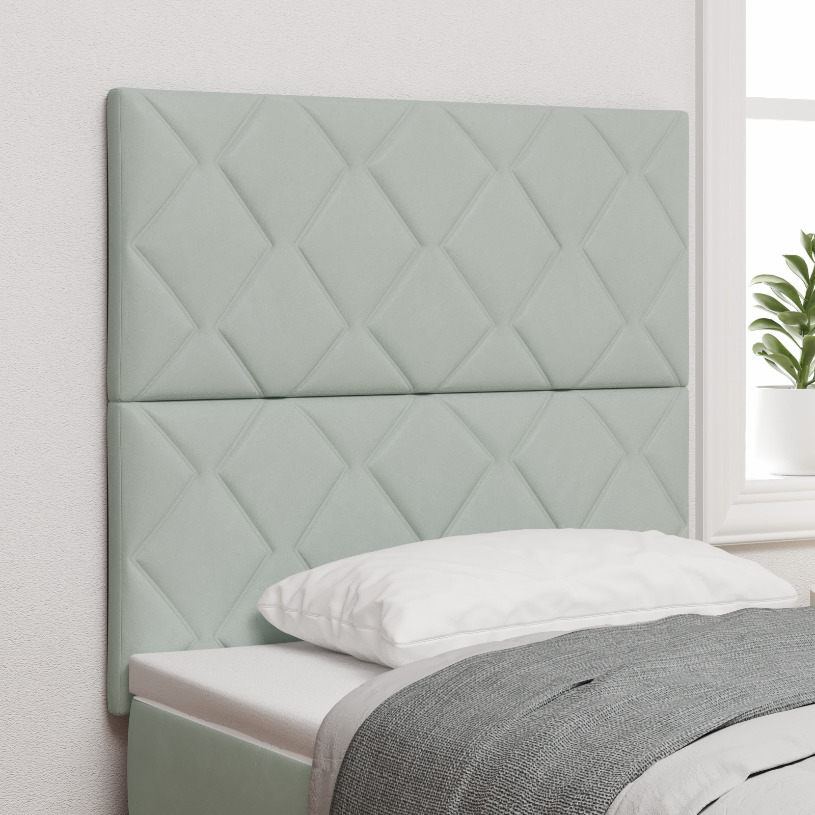 Headboard Diamond Blocks Design Light Grey 100 cm Velvet