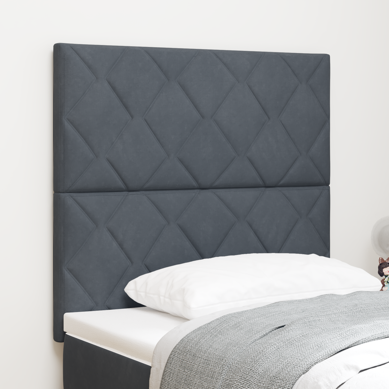 Headboard Diamond Blocks Design Dark Grey 100 cm Velvet
