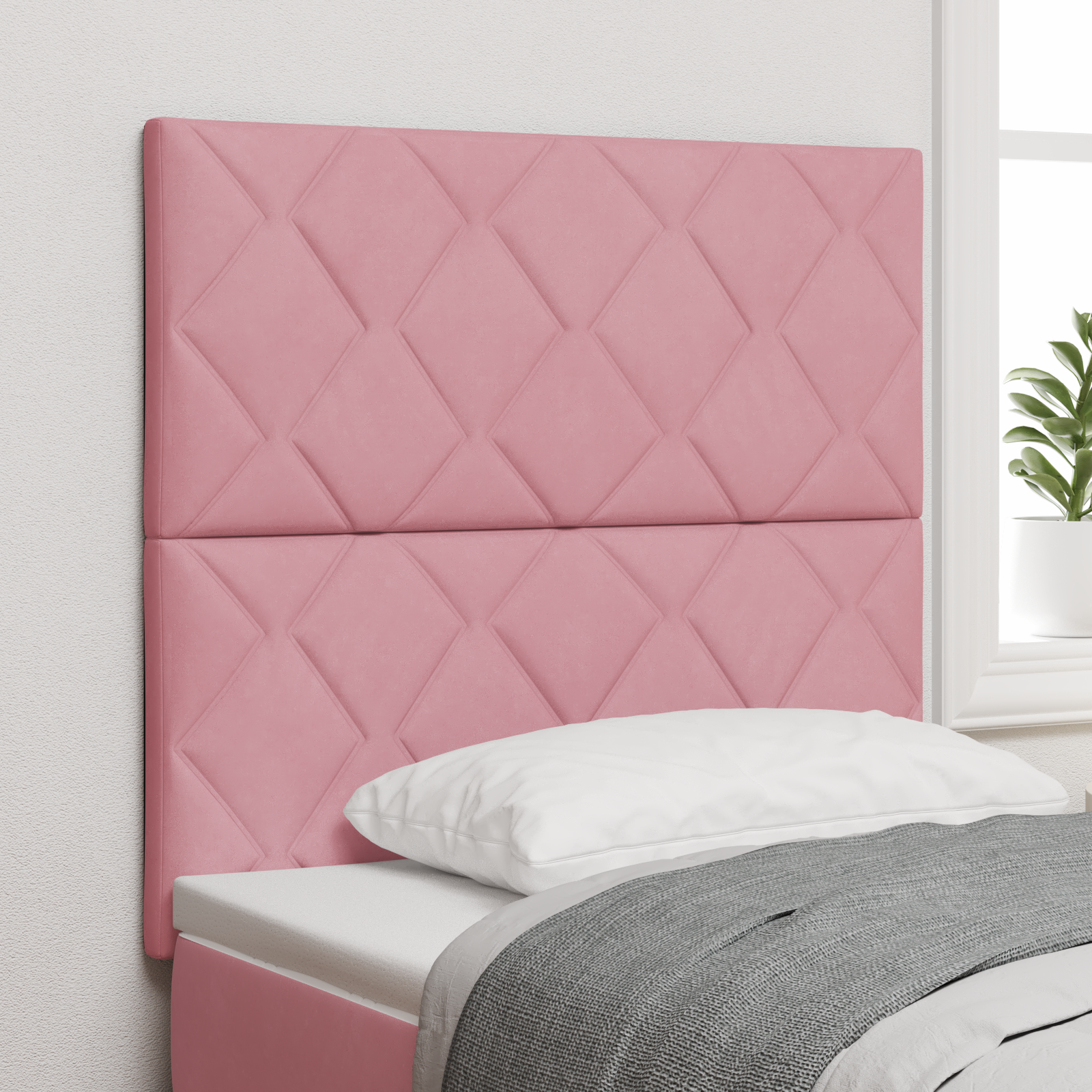 Thumbnail - vidaXL Rosa Samt Kopfteil mit Diamantblockdesign, 100 cm