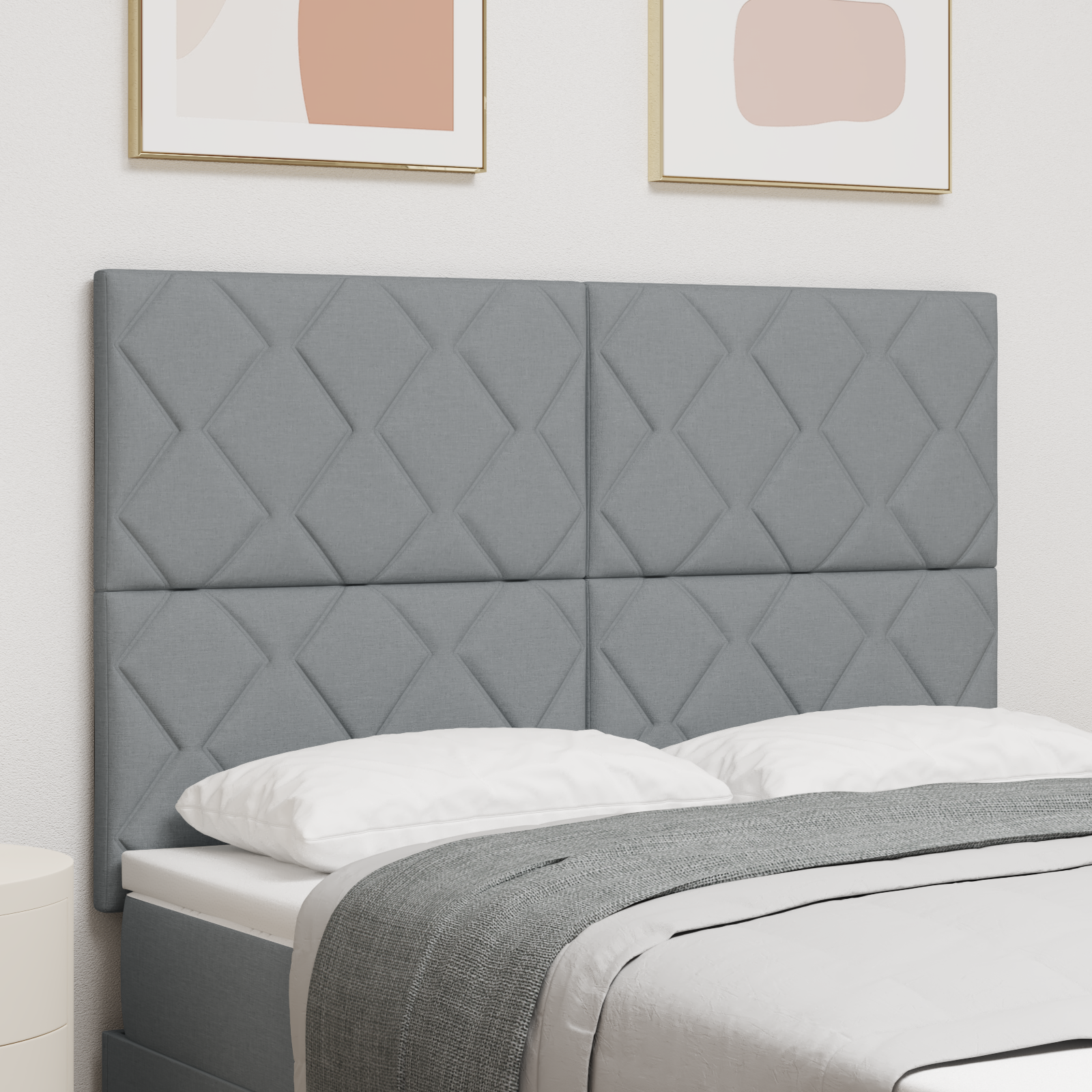 Headboard Diamond Blocks Design Light Grey 140 cm Fabric