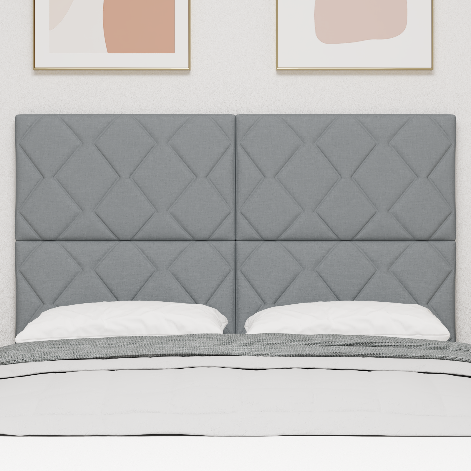 Headboard Diamond Blocks Design Light Grey 140 cm Fabric - Image 3