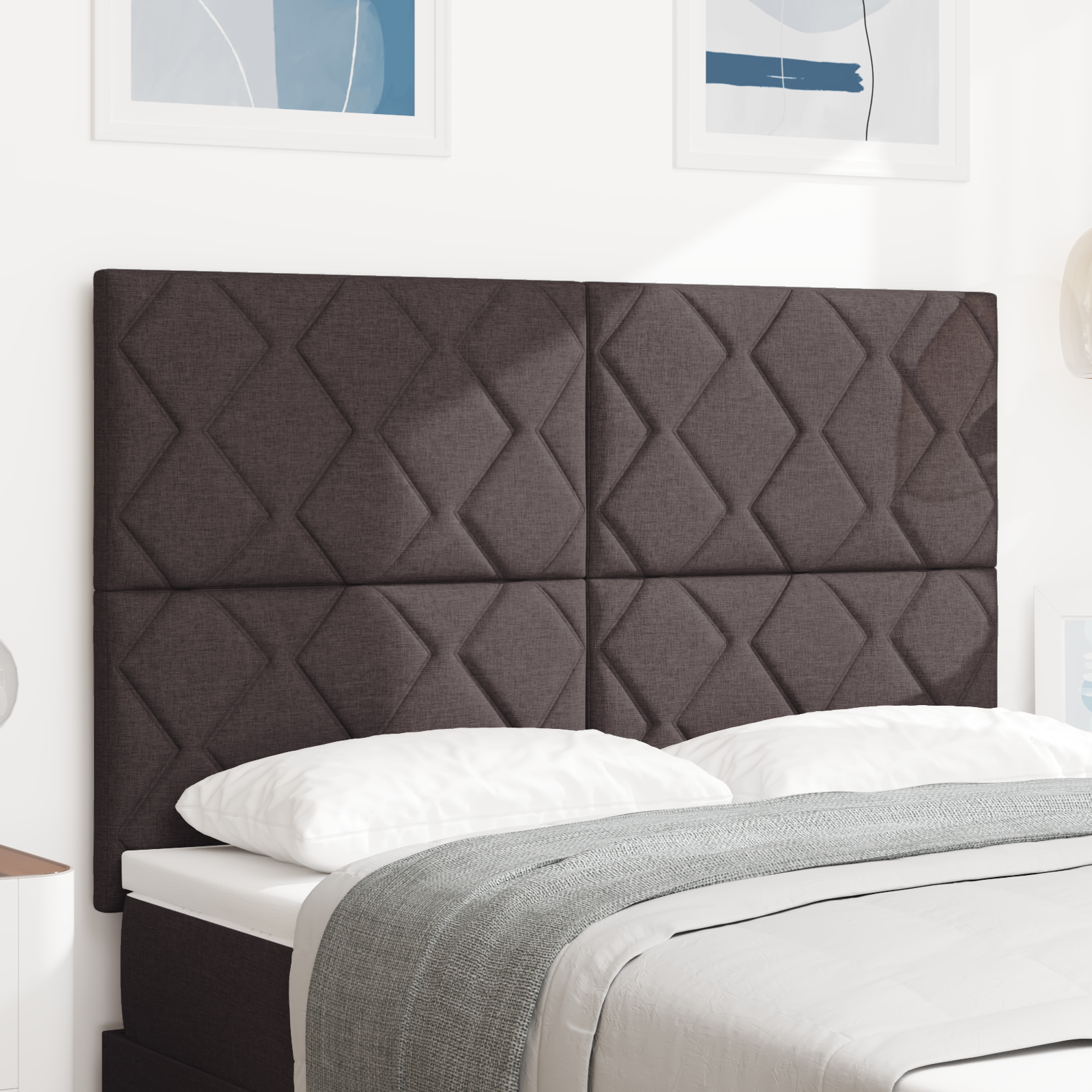 Headboard Diamond Blocks Design Dark Brown 140 cm Fabric