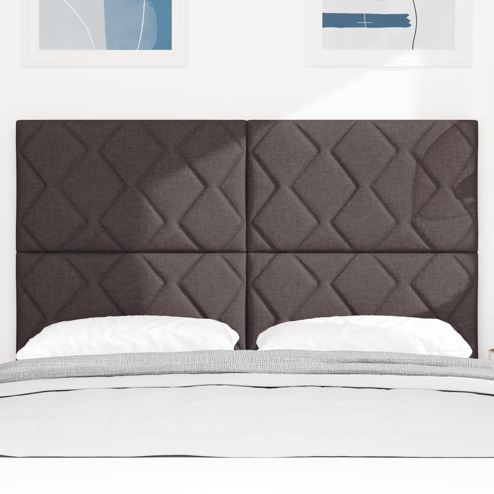 Headboard Diamond Blocks Design Dark Brown 140 cm Fabric - Image 3