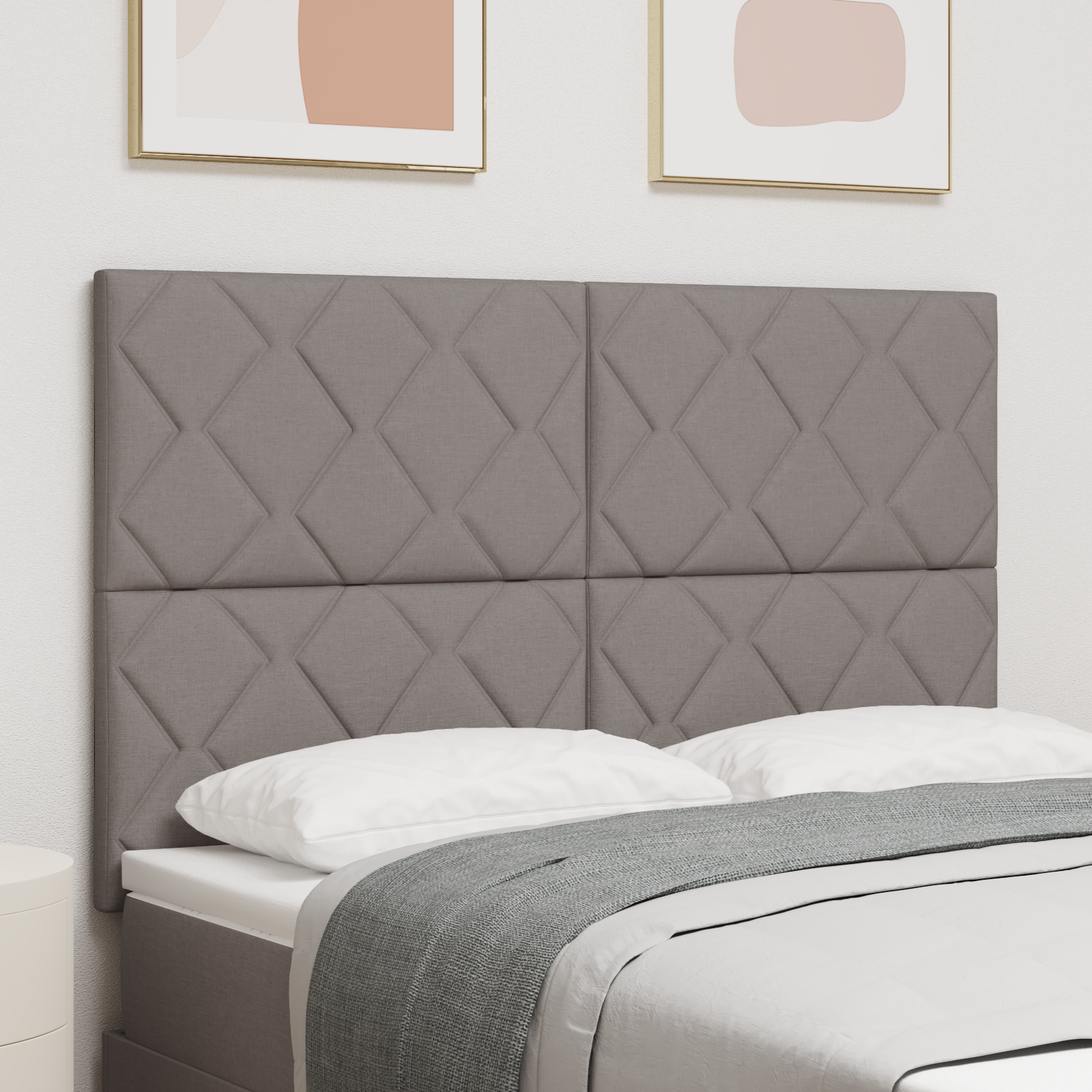 Headboard with Diamond Blocks Design in Taupe, 140 cm Fabric