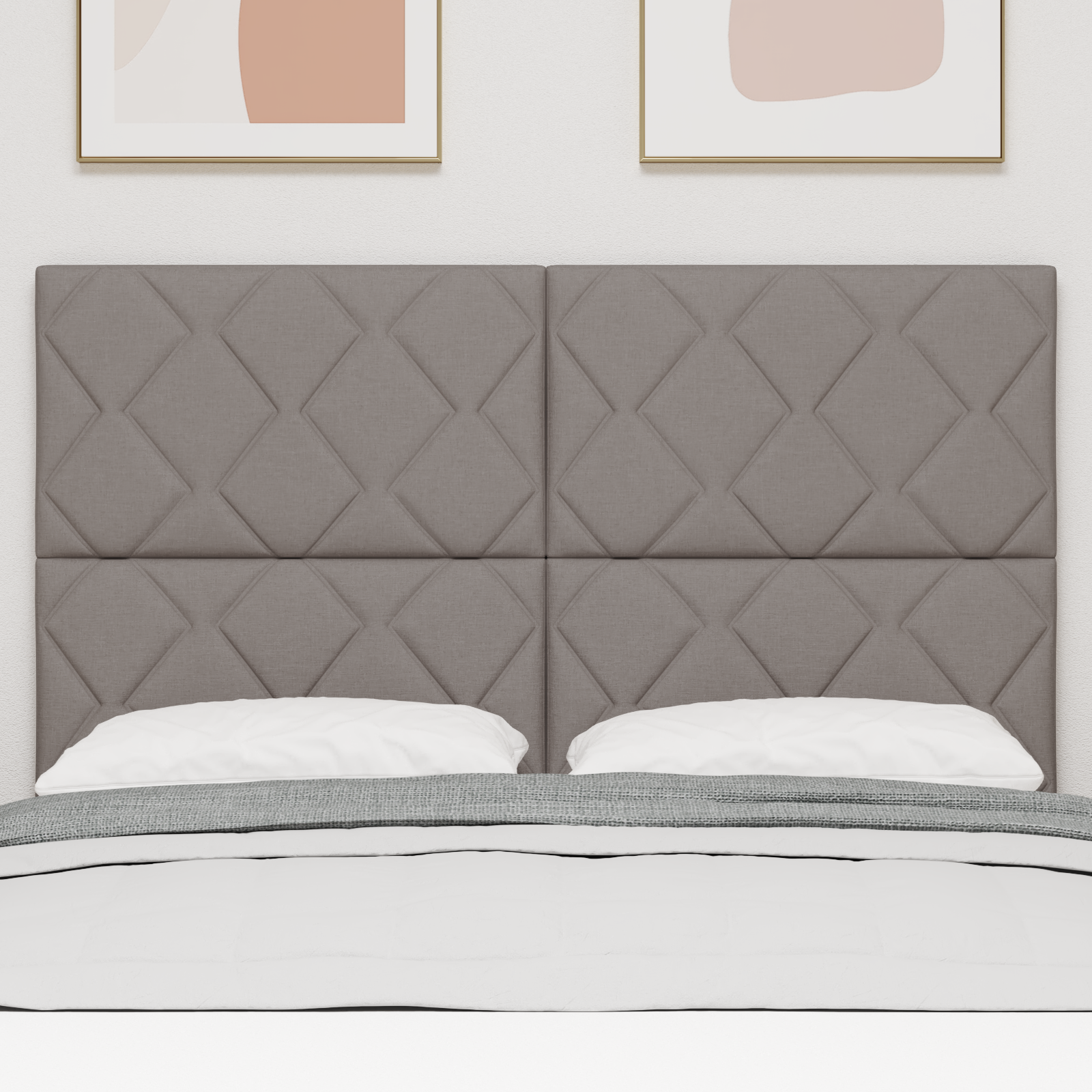 Headboard with Diamond Blocks Design in Taupe, 140 cm Fabric - Image 3