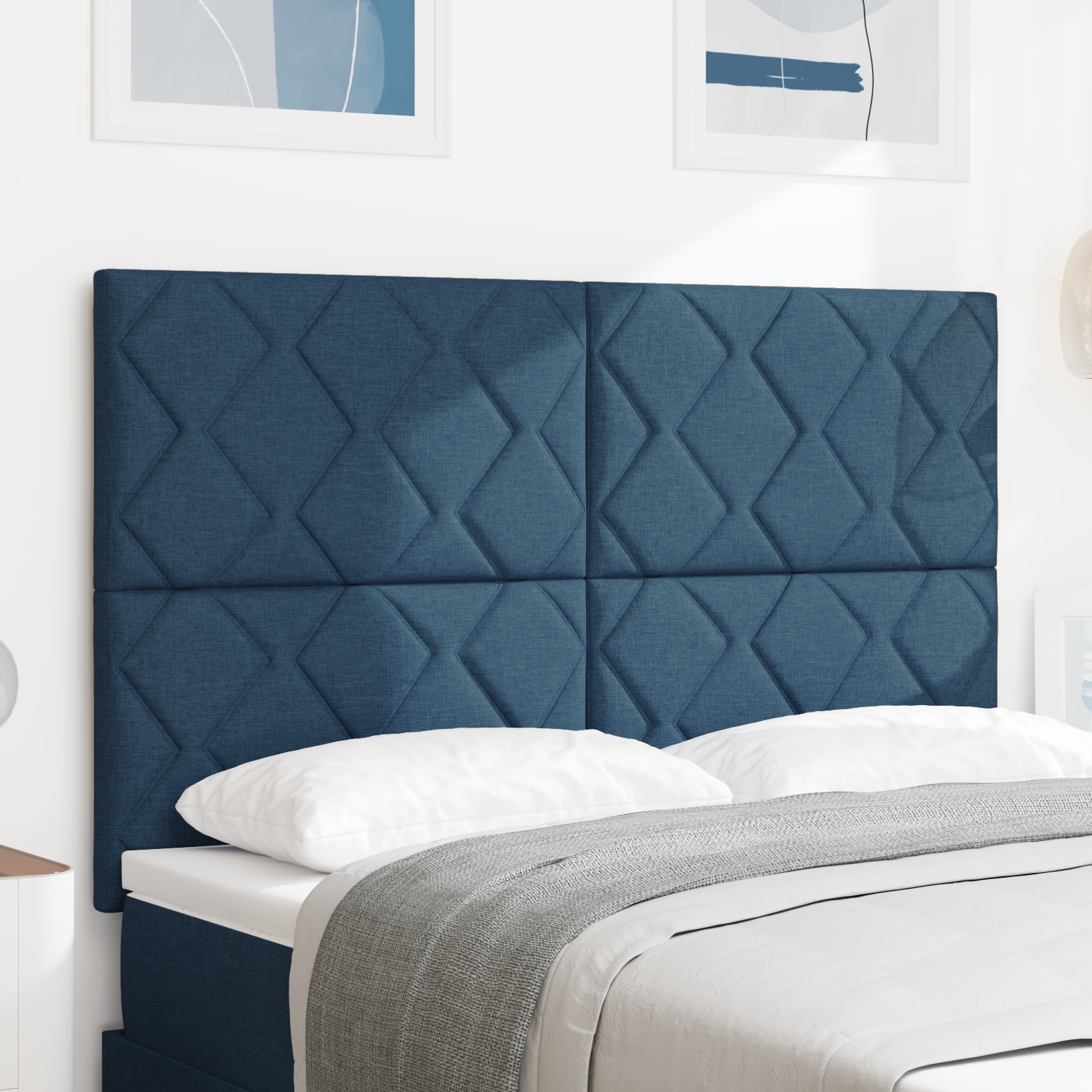 Thumbnail - vidaXL Kopfteil Blau mit Diamantblock-Design, 140 cm aus Stoff
