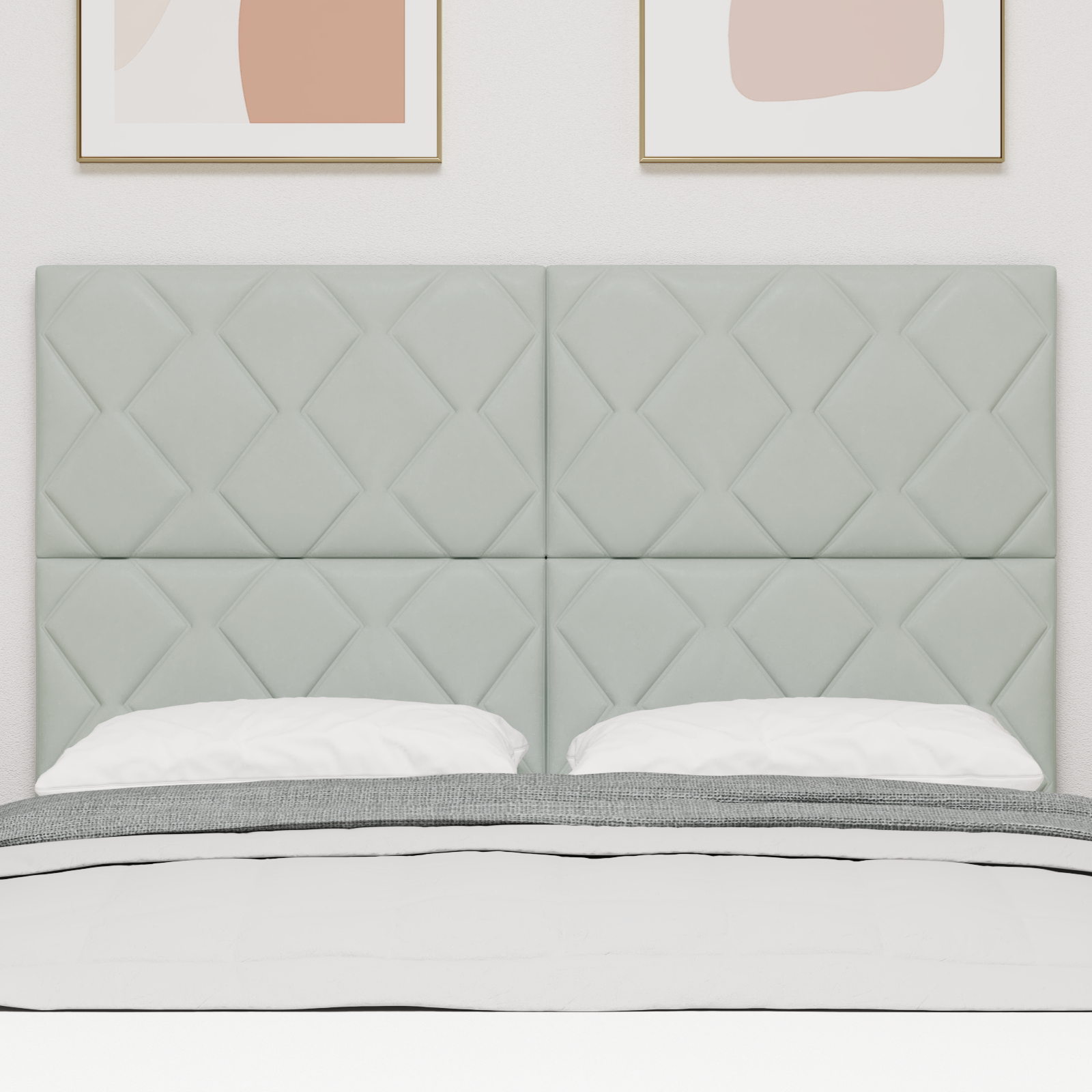 Headboard Diamond Blocks Design Light Grey 140 cm Velvet - Image 3