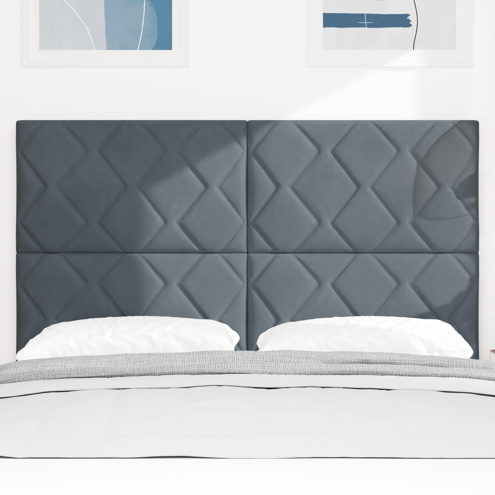 Headboard Diamond Blocks Design Dark Grey 140 cm Velvet - Image 3