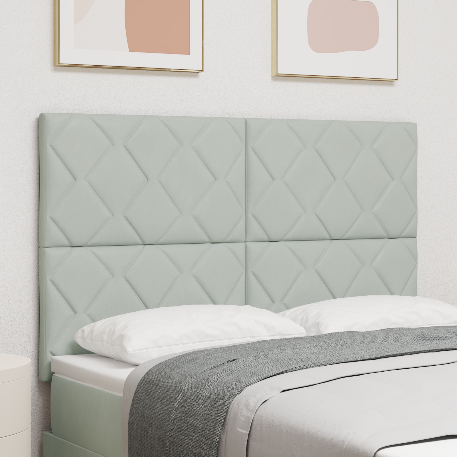 Headboard Diamond Blocks Design Light Grey 160 cm Velvet