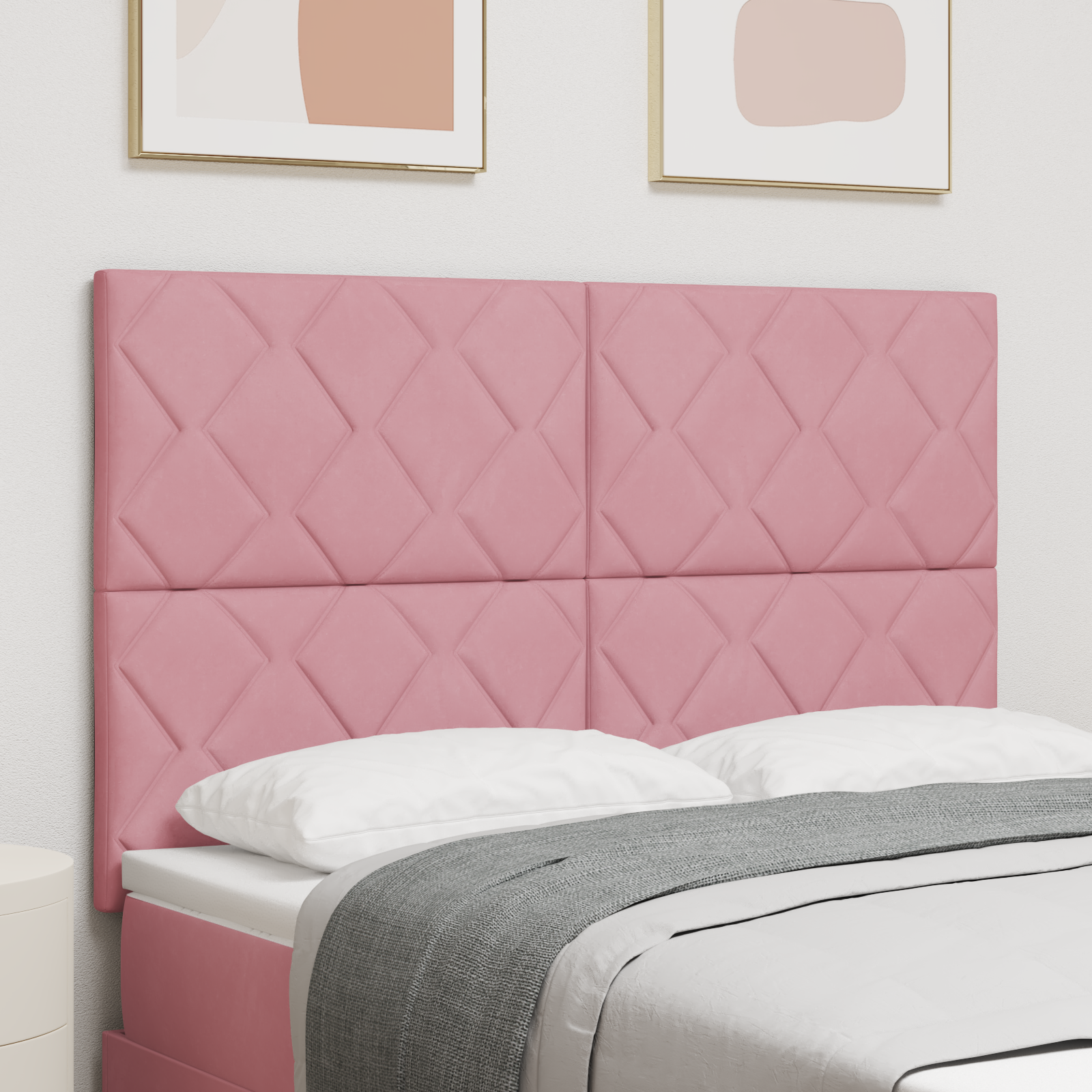 Pink Diamond Blocks Design Headboard 160 cm Velvet
