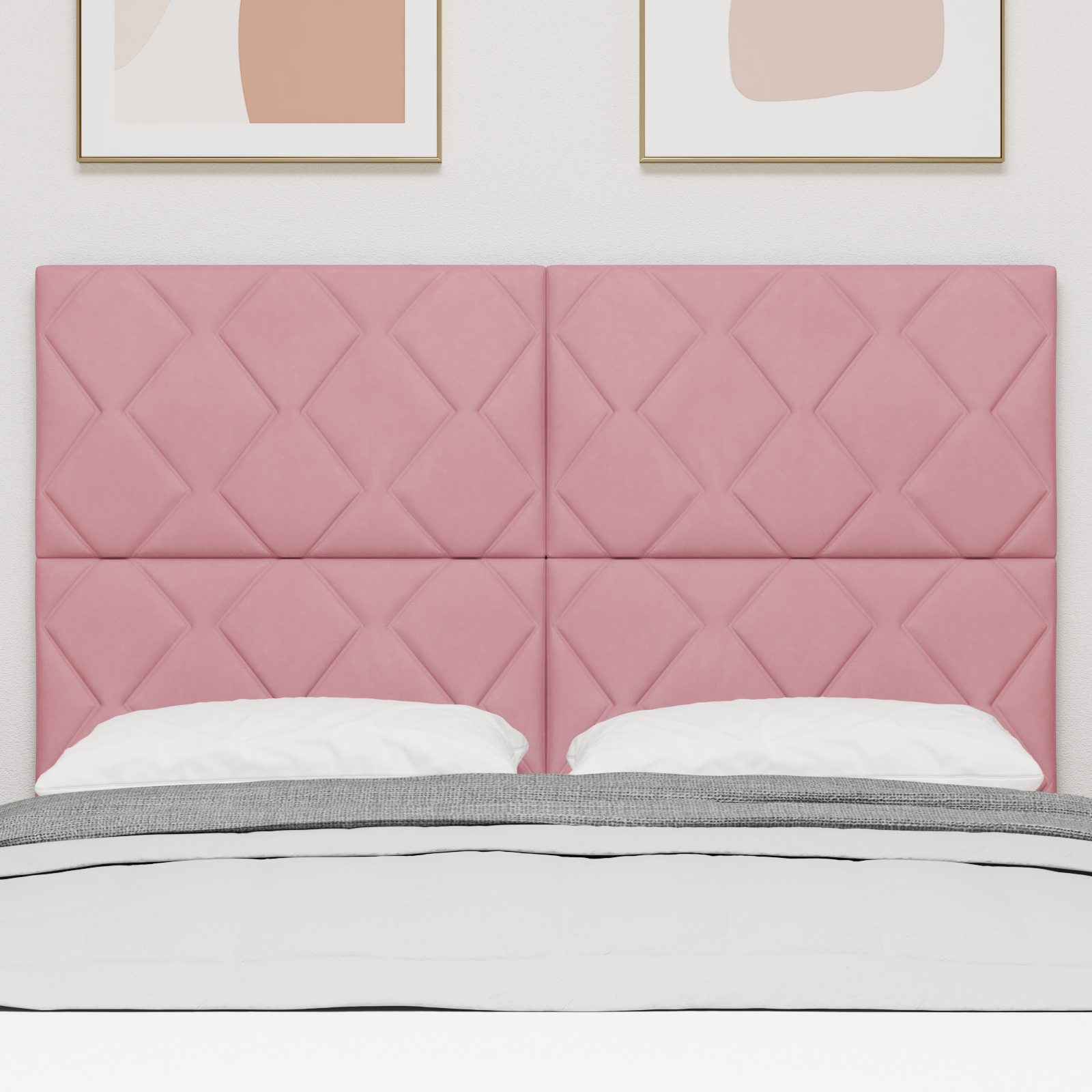 Pink Diamond Blocks Design Headboard 160 cm Velvet - Image 3