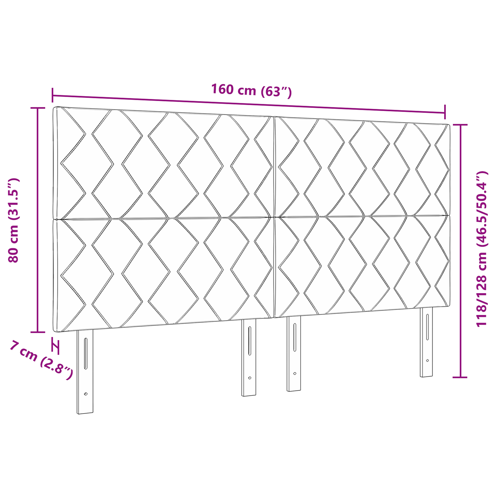 Pink Diamond Blocks Design Headboard 160 cm Velvet - Image 8