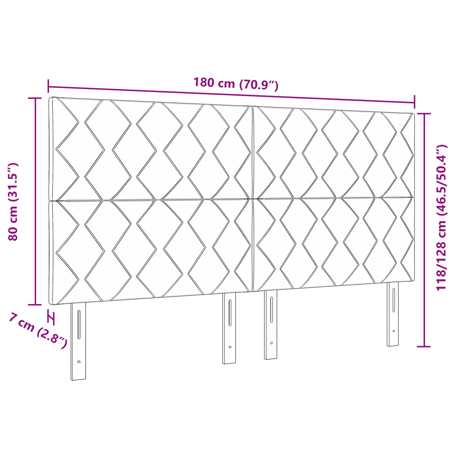Headboard Diamond Blocks Design Blue 180 cm Fabric - Image 8