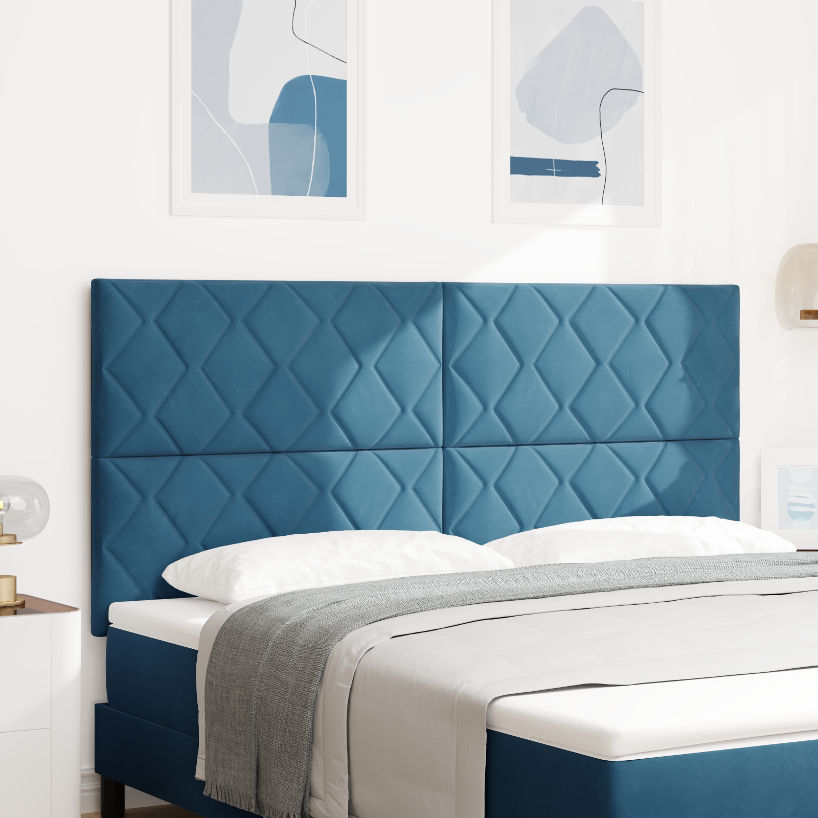 Headboard Diamond Blocks Design Dark Blue 180 cm Velvet
