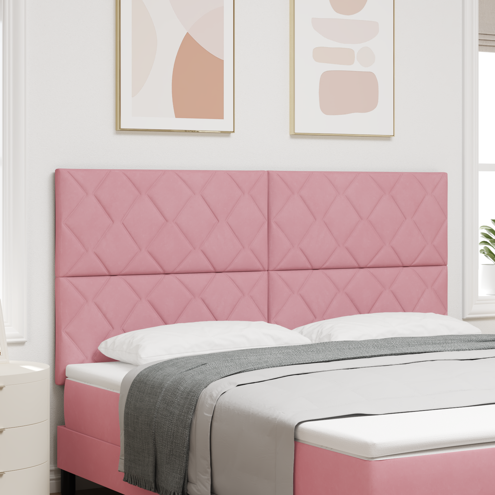 Testiera con Design a Blocchi di Diamante in Rosa 180 cm Velluto