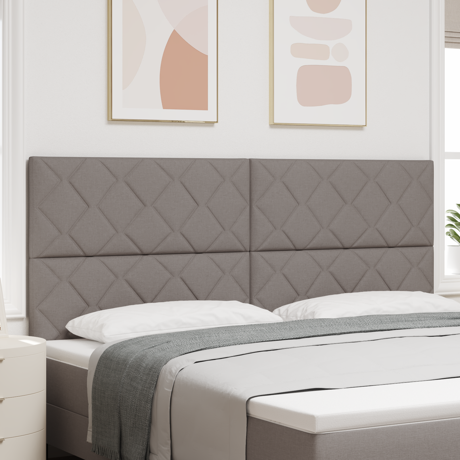 Headboard Diamond Blocks Design Taupe 200 cm Fabric