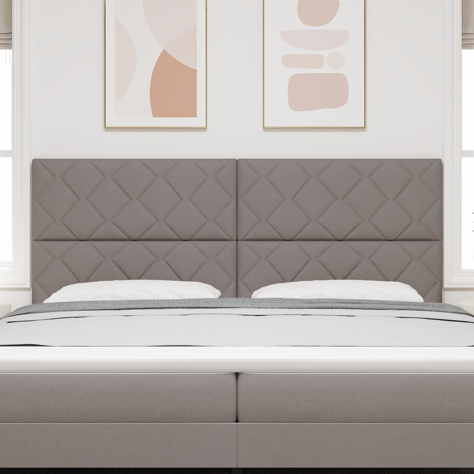 Headboard Diamond Blocks Design Taupe 200 cm Fabric - Image 3