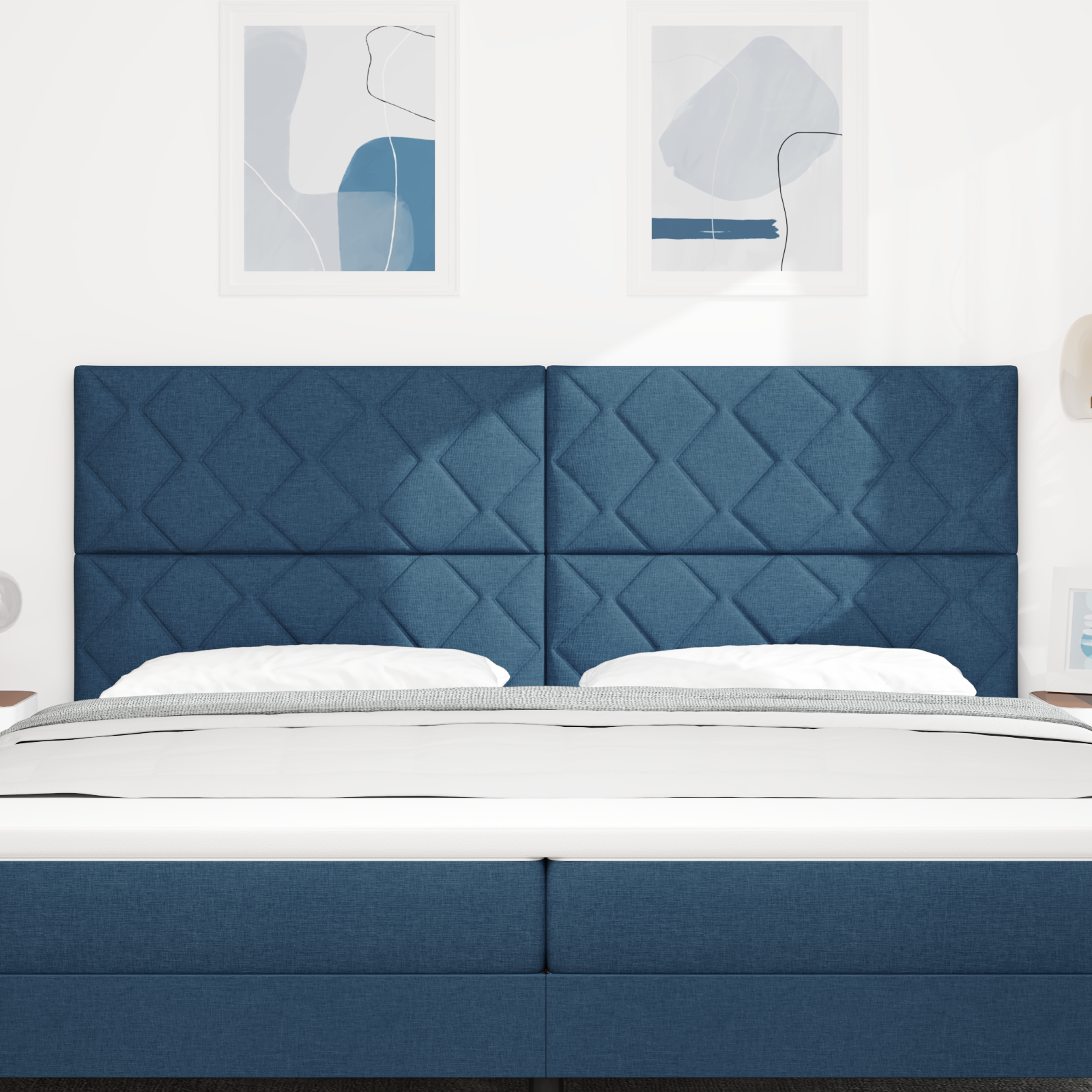 Headboard Diamond Blocks Design Blue 200 cm Fabric - Image 3