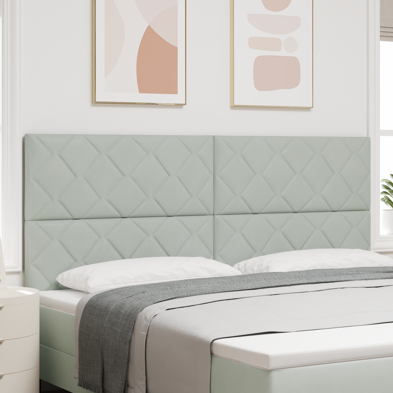 Headboard Diamond Blocks Design Light Grey 200 cm Velvet