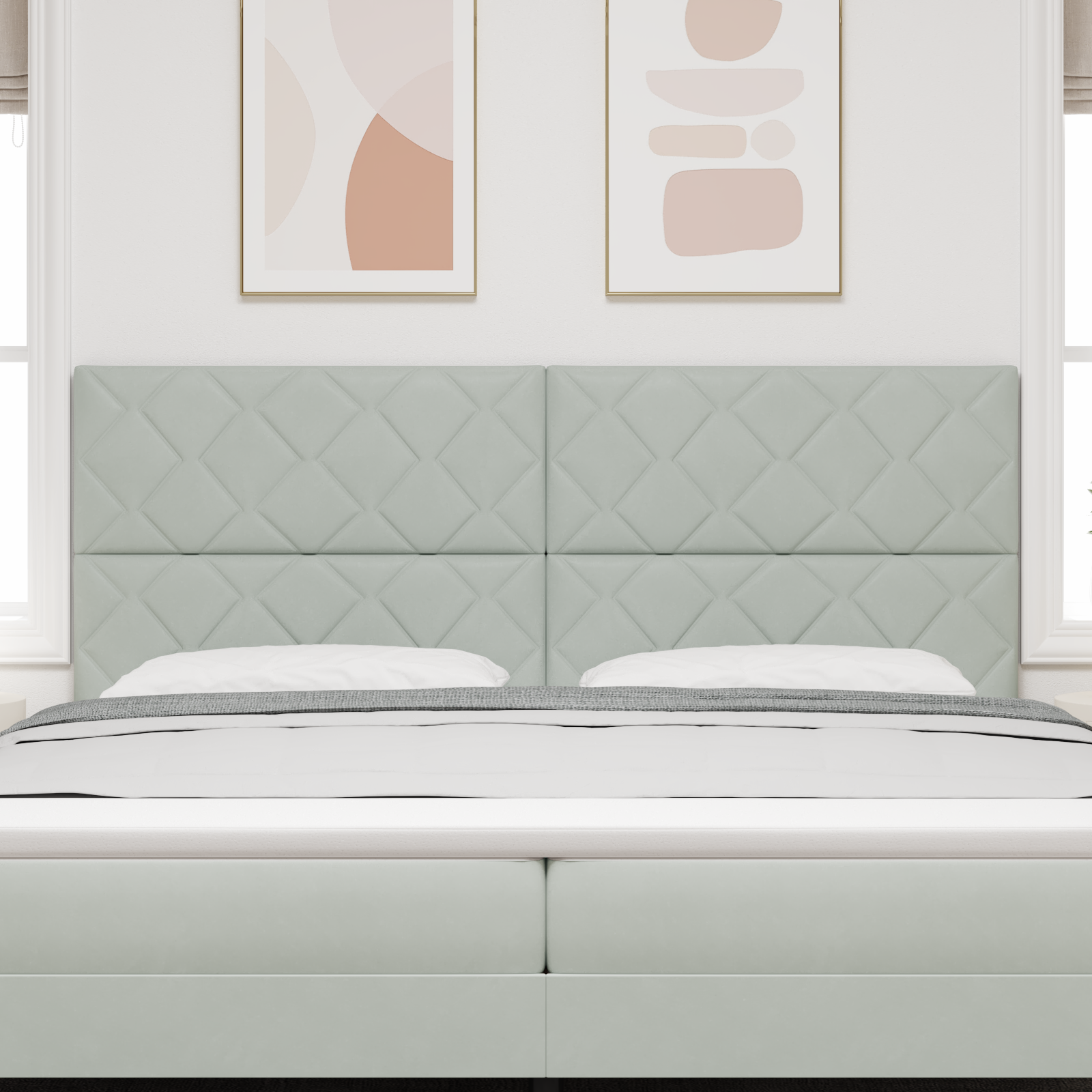Headboard Diamond Blocks Design Light Grey 200 cm Velvet - Image 3