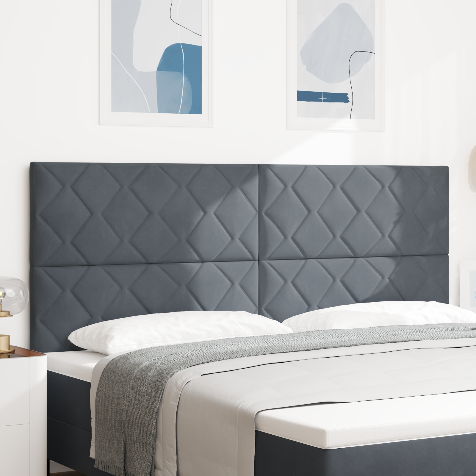 Headboard Diamond Blocks Design Dark Grey 200 cm Velvet