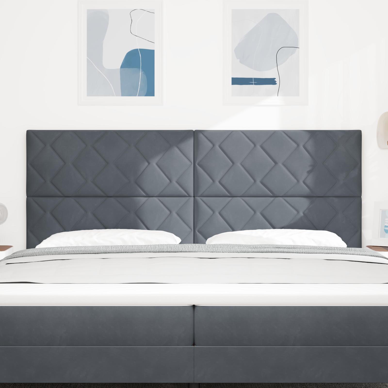 Headboard Diamond Blocks Design Dark Grey 200 cm Velvet - Image 3