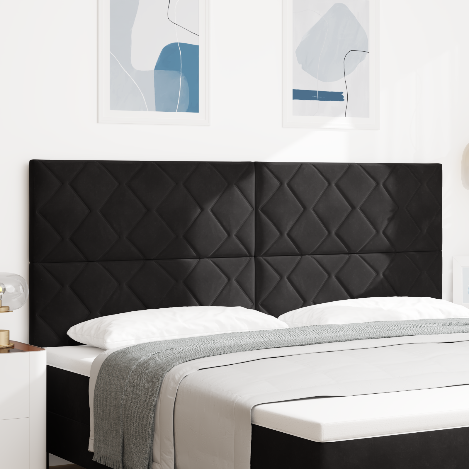 Headboard Diamond Blocks Design Black 200 cm Velvet