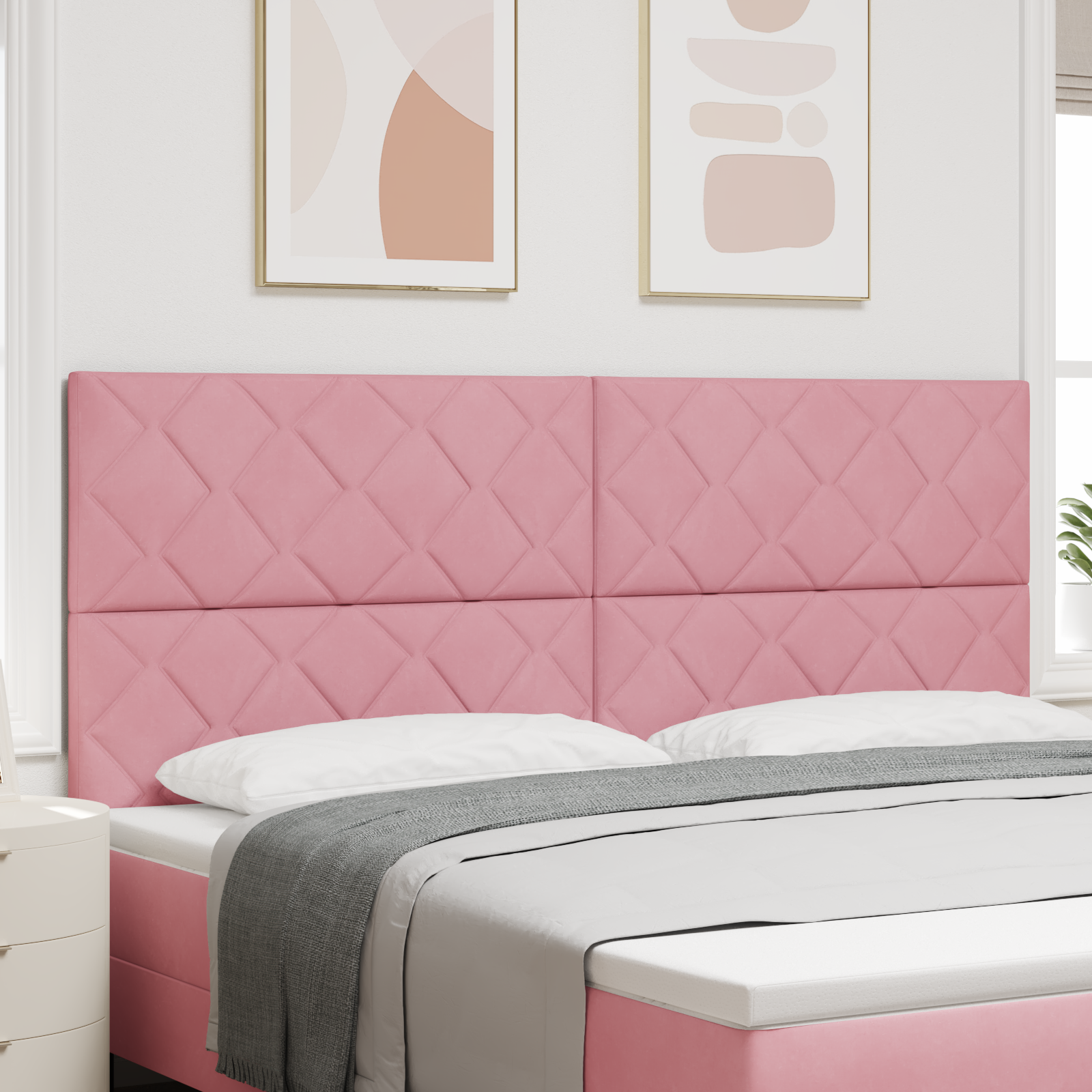 Headboard Diamond Blocks Design Pink 200 cm Velvet