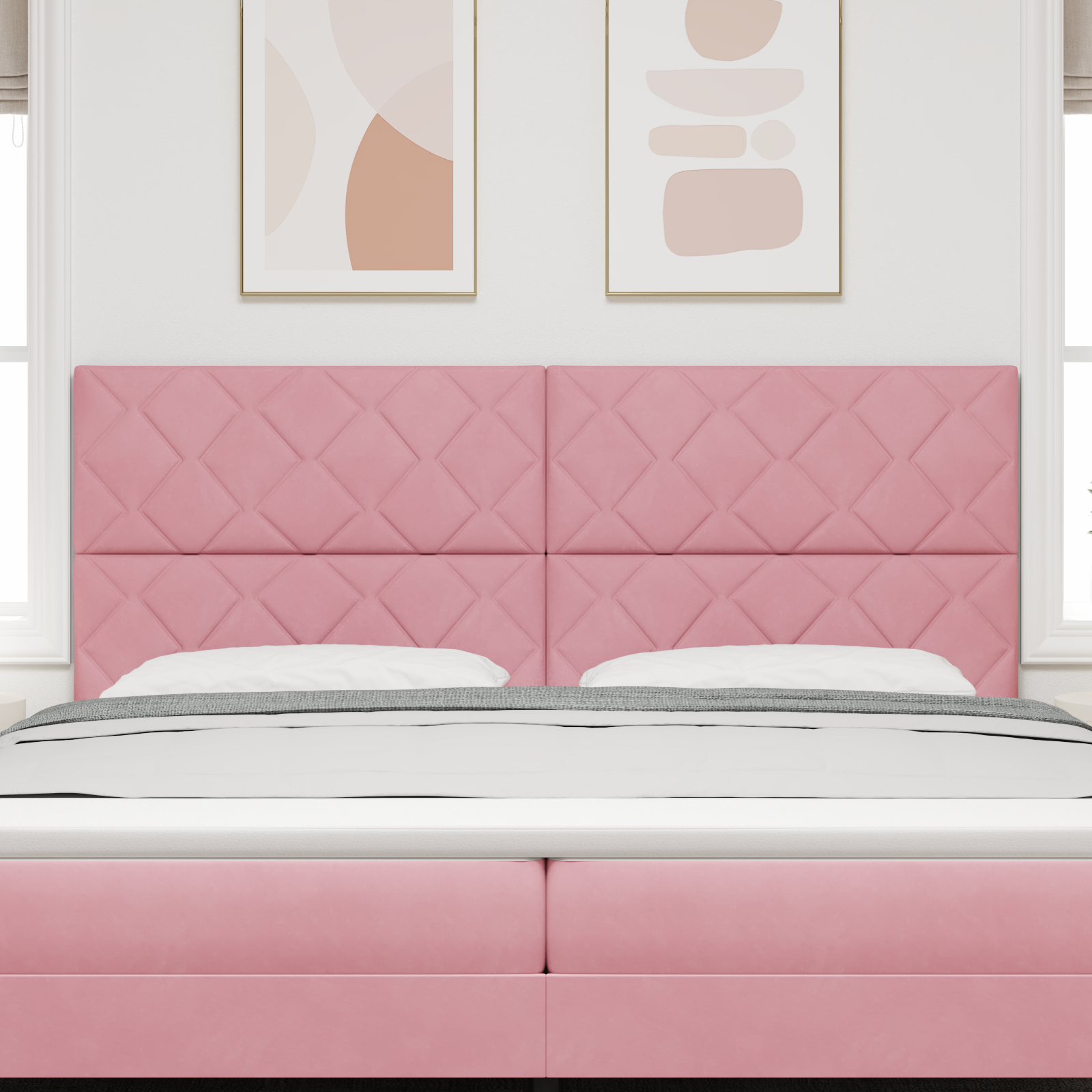 Headboard Diamond Blocks Design Pink 200 cm Velvet - Image 3