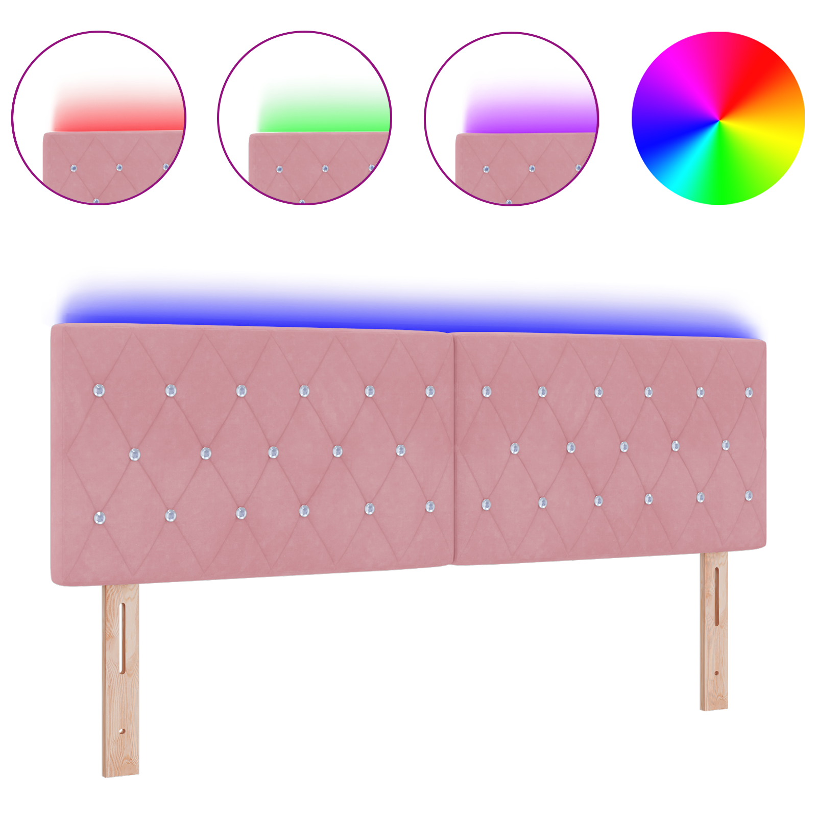 LED Headboard Crystal Button Tufted Pink 72 cm Velvet - Image 3