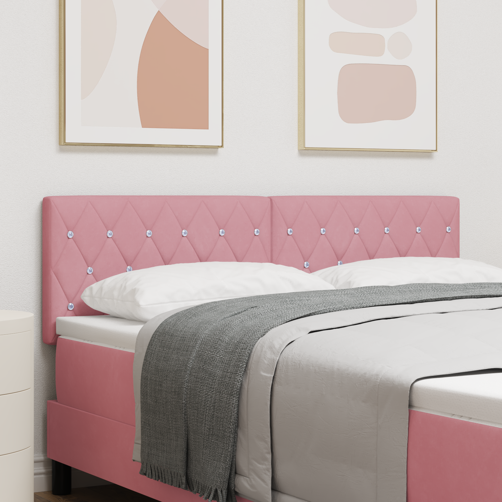 LED Headboard Crystal Button Tufted Pink 72 cm Velvet