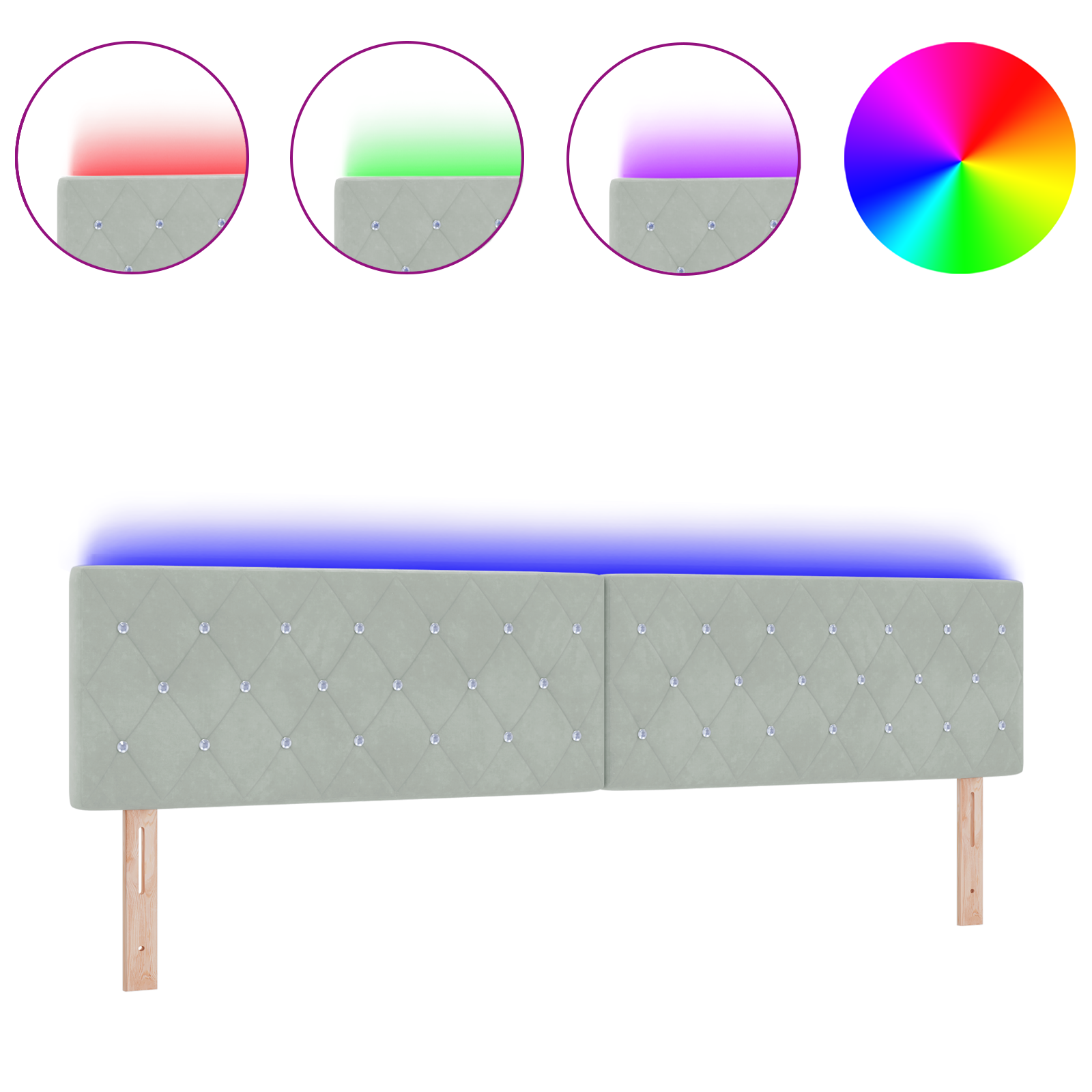 Thumbnail - vidaXL LED Kopfteil mit Kristallknöpfen, tufted, hellgrau, 100 cm, samt