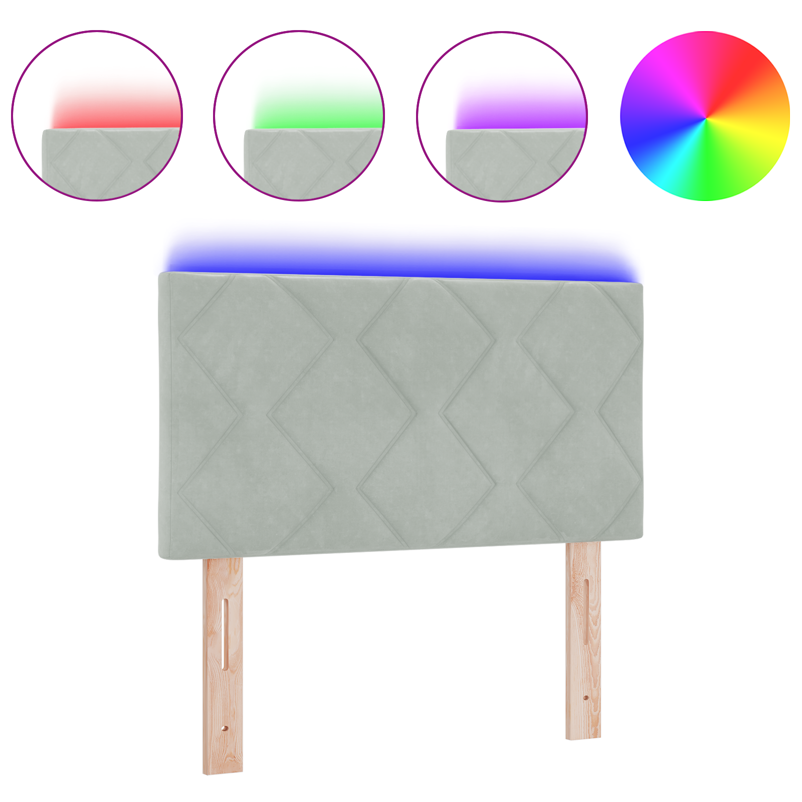 Thumbnail - vidaXL LED Kopfteil mit Diamantblöcken Design Hellgrau 80 cm Velours