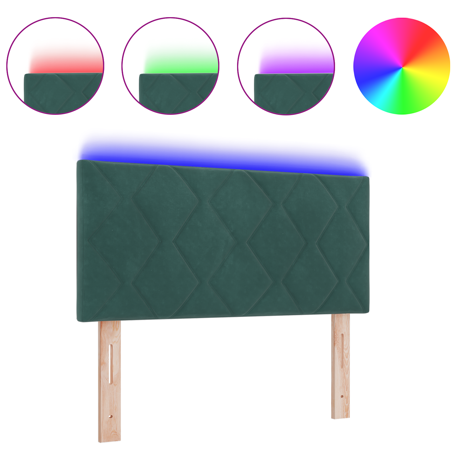 Thumbnail - vidaXL LED Kopfteil mit Diamantblockdesign Dunkelgrün 100 cm Samt